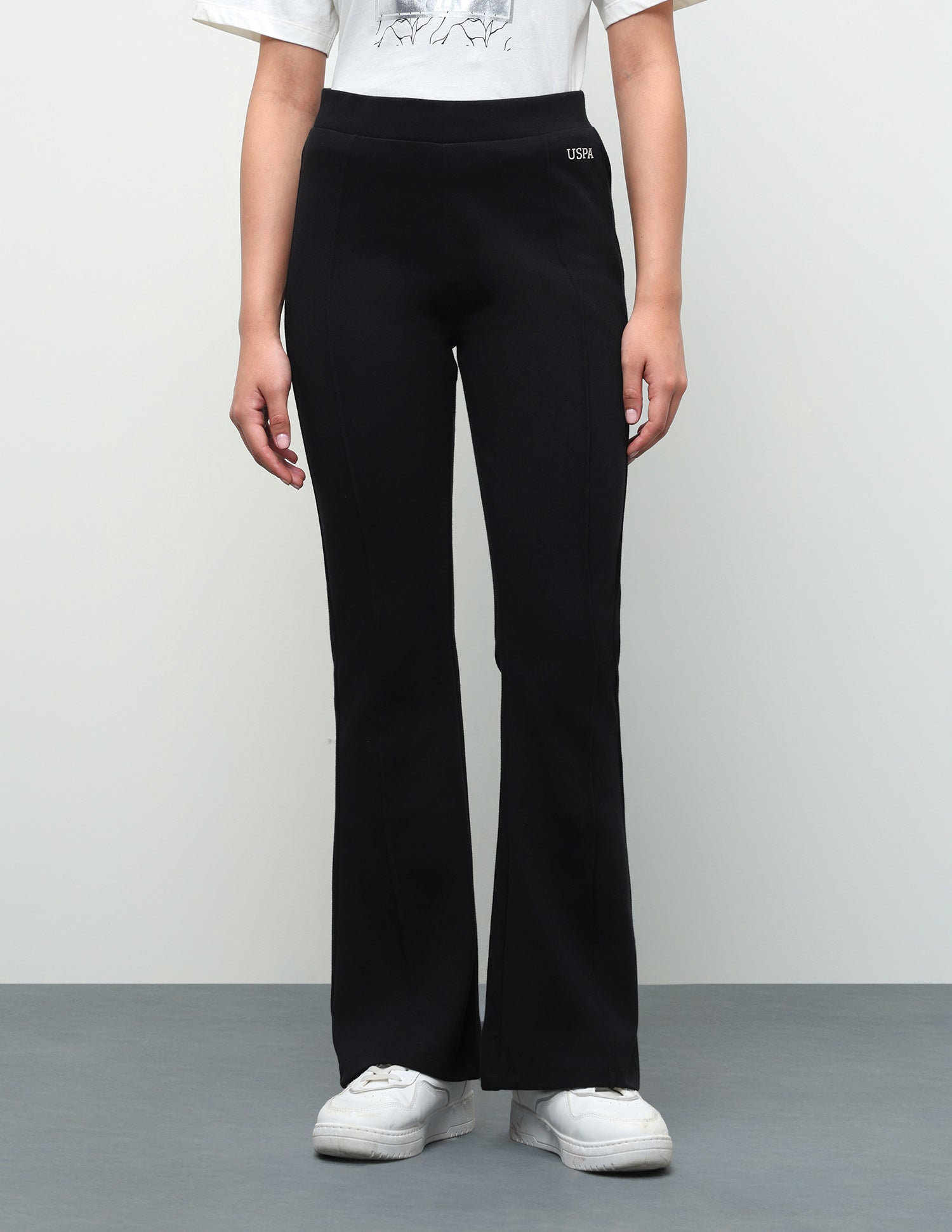 High Rise Flared Fit Trousers Black - U.S. Polo Assn. India | Large