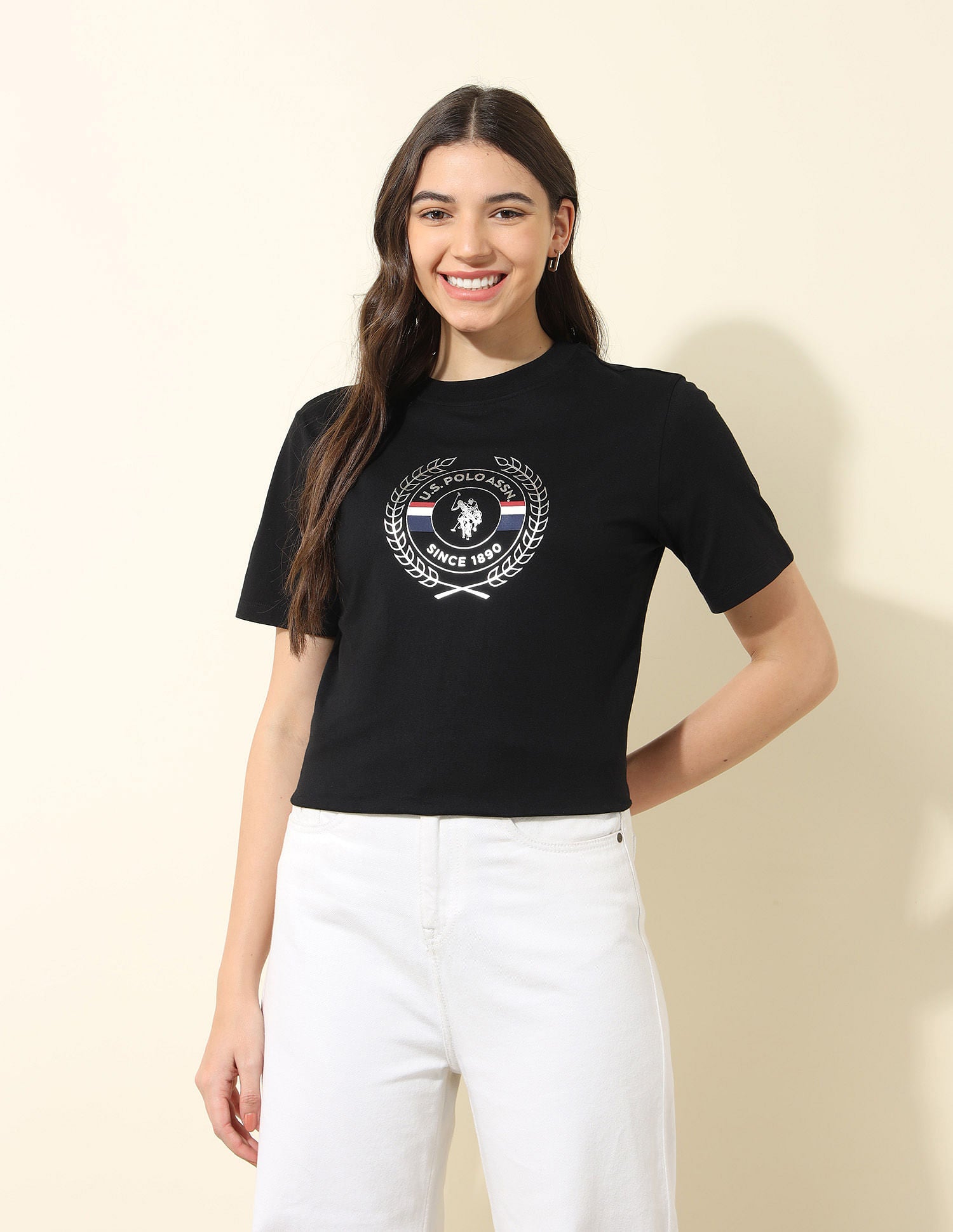 Boxy Fit Brand Printed T-Shirt Black - U.S. POLO ASSN. | Large