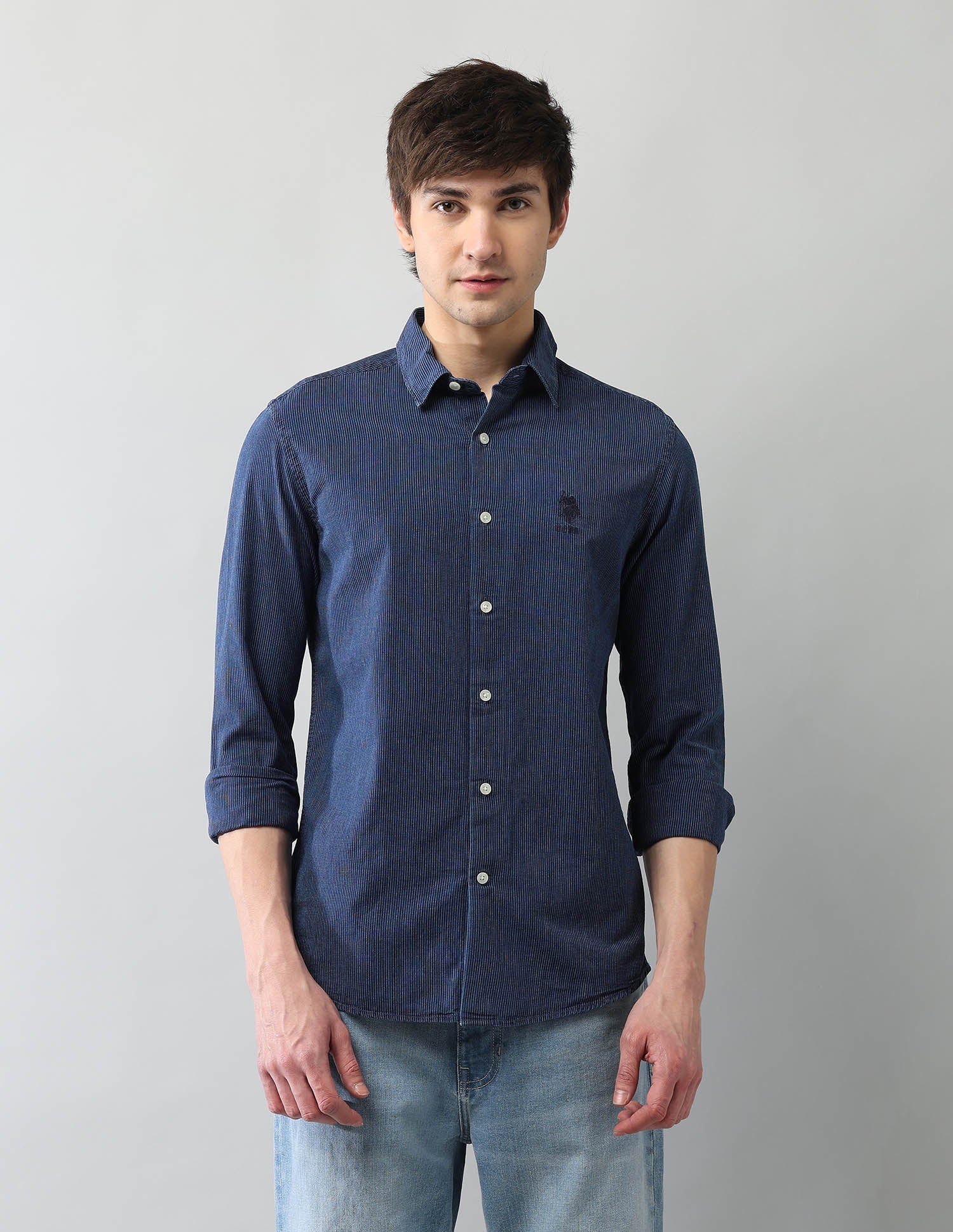 PinStriped Regular Fit Poplin Shirt Dark Indigo - U.S. Polo Assn. India | Large