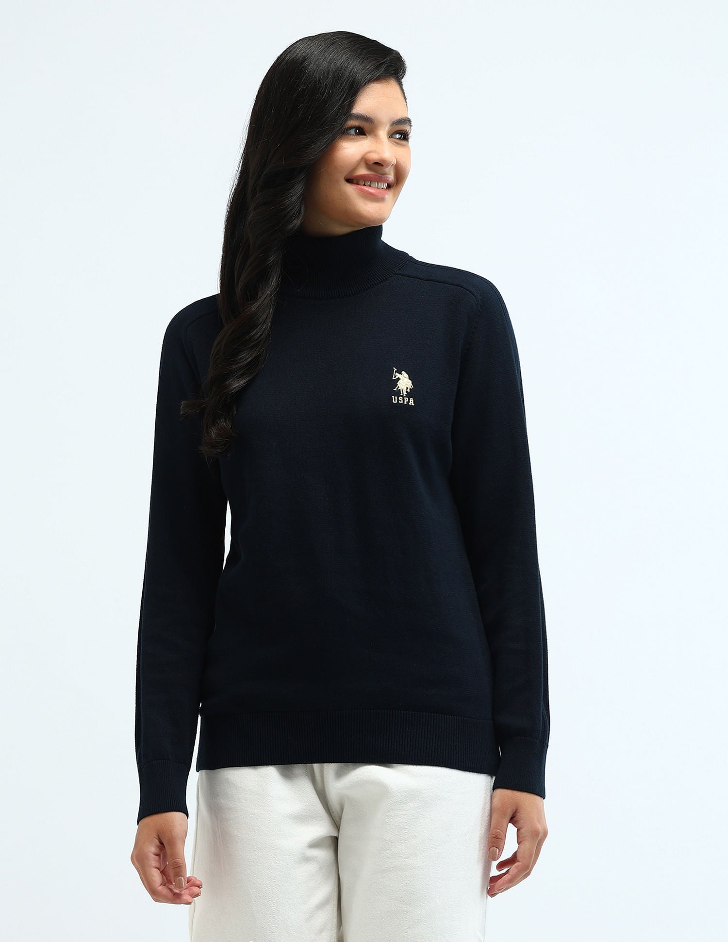 High Neck Cotton Sweater Navy - U.S. Polo Assn. India | Large