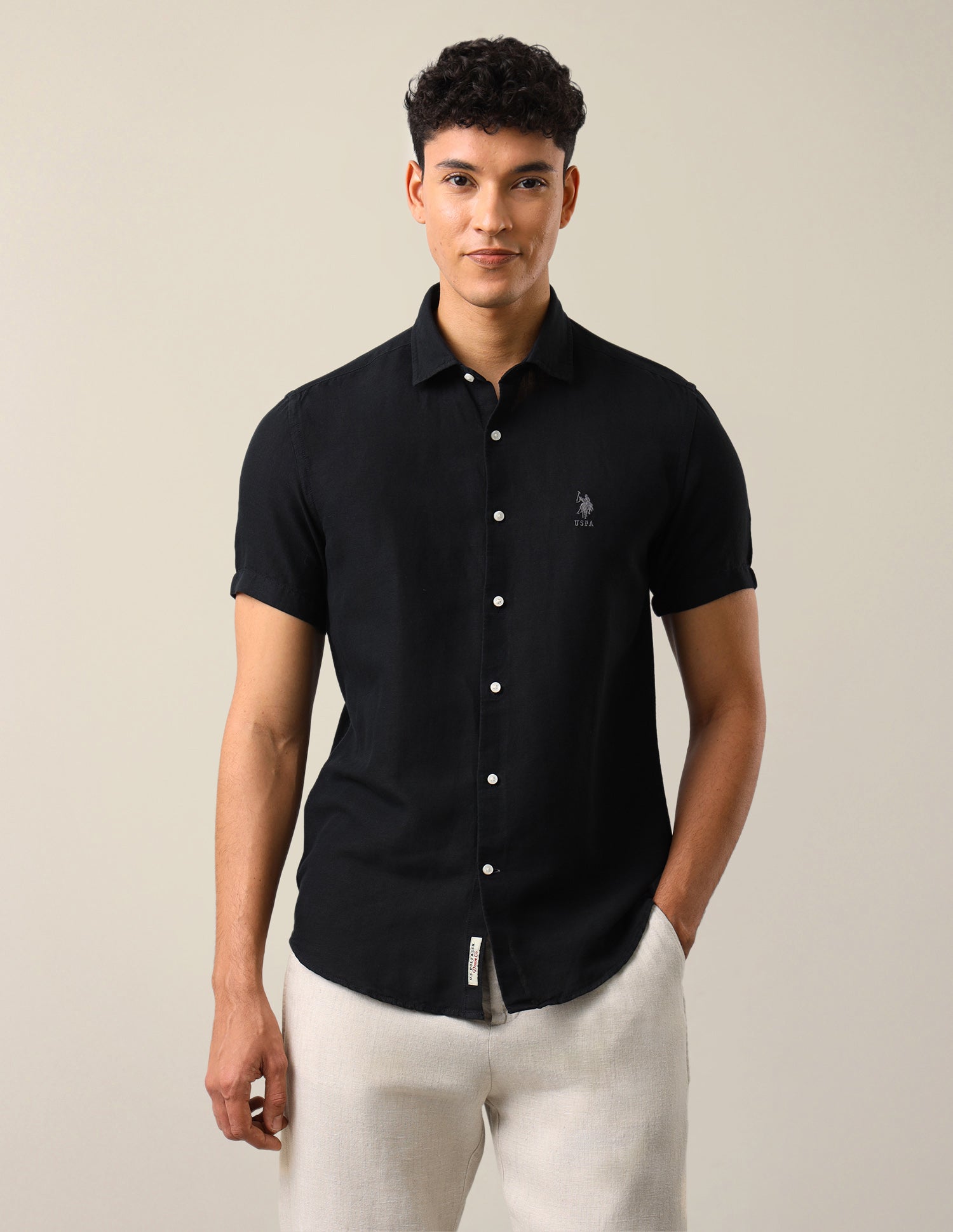 Solid Regular Fit Shirt Black - U.S. Polo Assn. India | Large