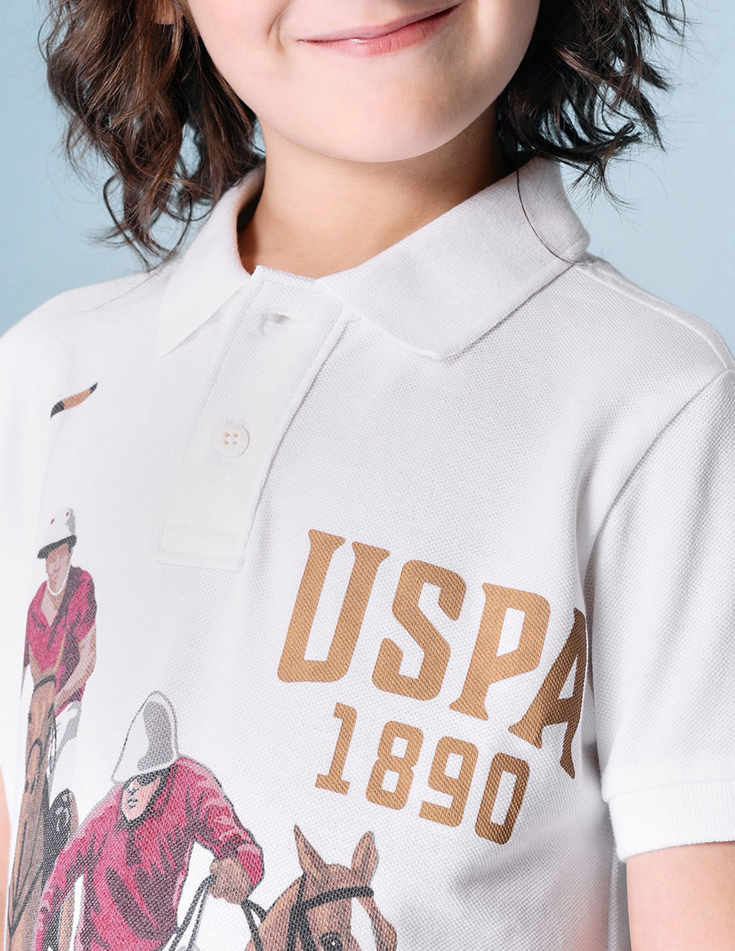 Boys Brand Printed Pure Cotton Polo Shirt White - U.S. POLO ASSN. | Large