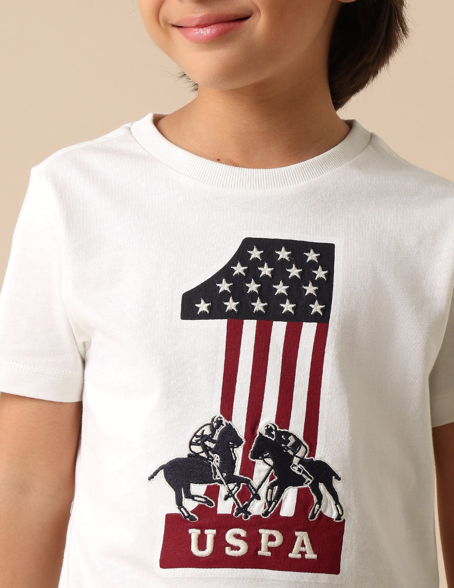 Boys Regular Fit Graphic Brand Printed T Shirt Off White - U.S. POLO ASSN. | Large