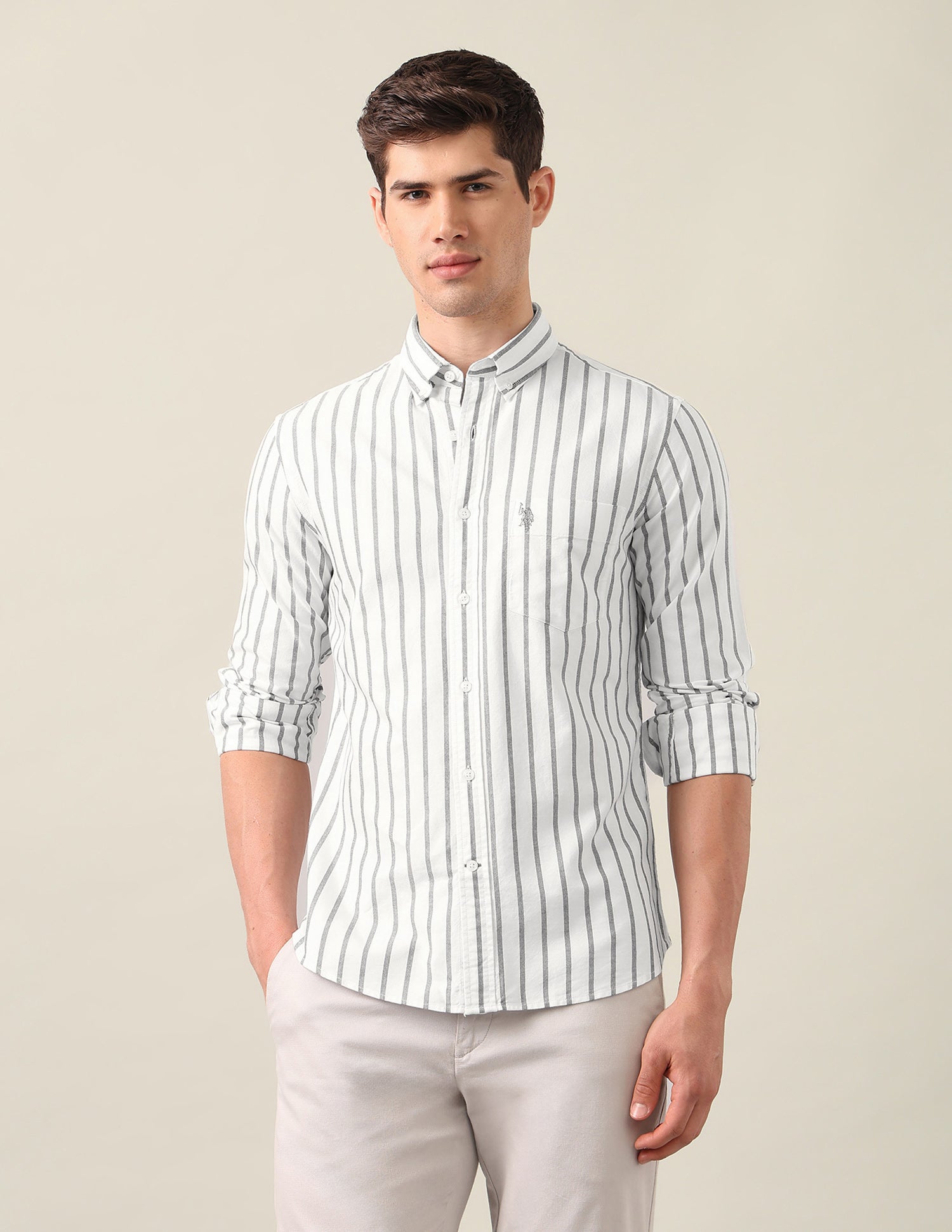 Vertical Striped Oxford Shirt White - U.S. Polo Assn. India | Large