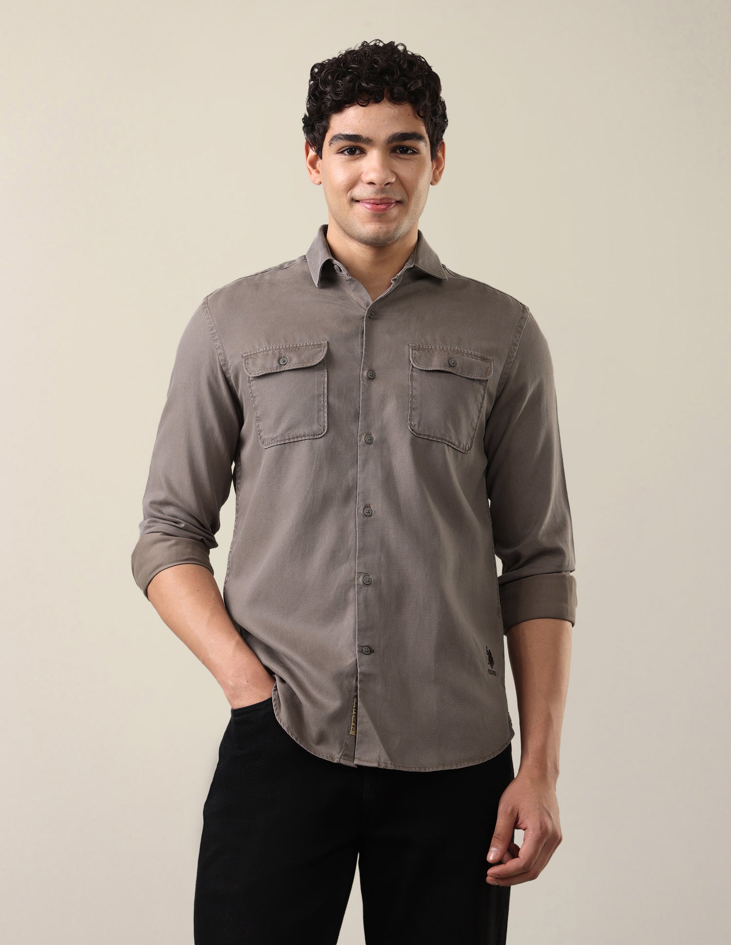 Solid Regular Fit Shirt Grey - U.S. Polo Assn. India | Large