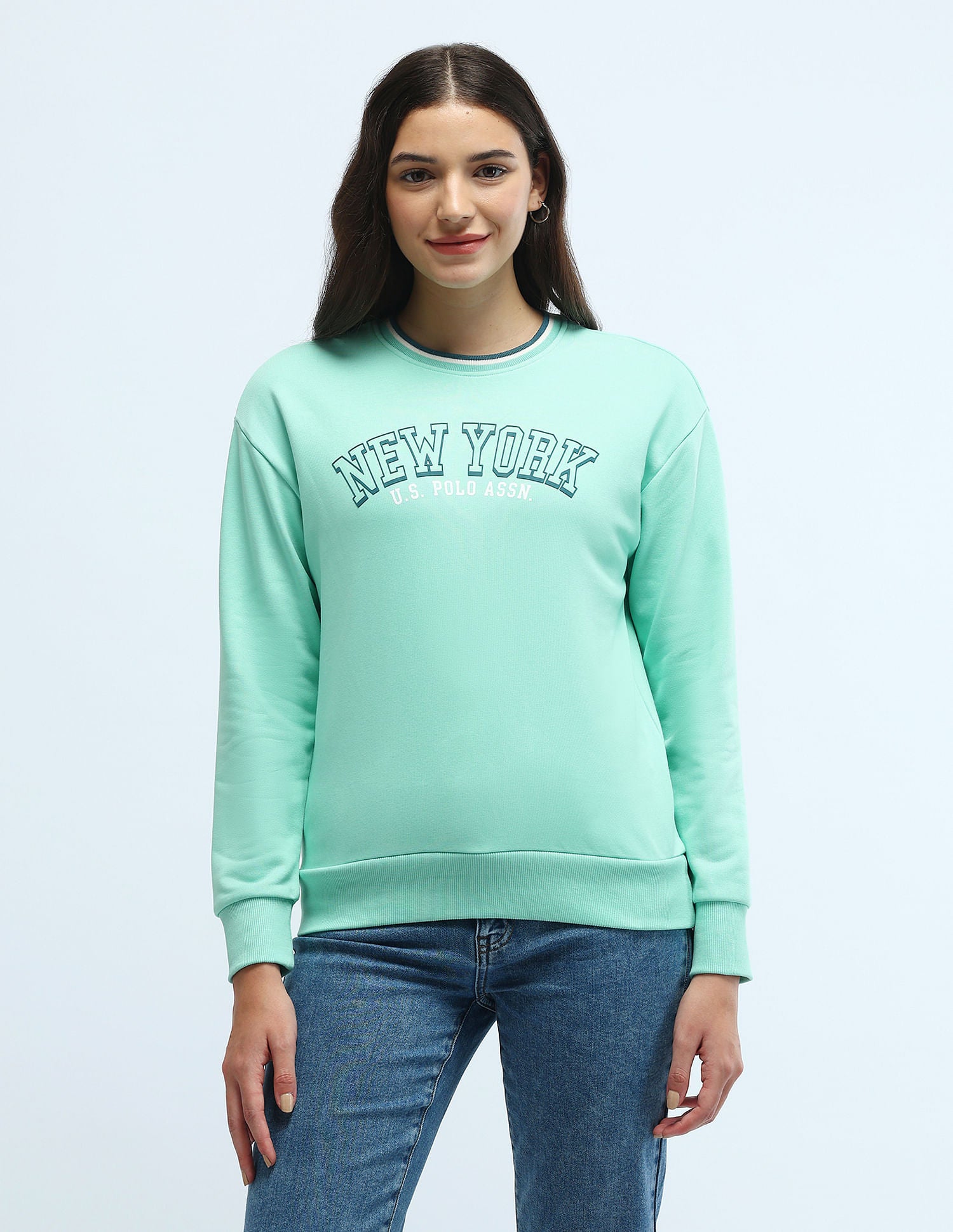 Brand Printed Regular Fit Sweatshirt Mint - U.S. Polo Assn. India | Large