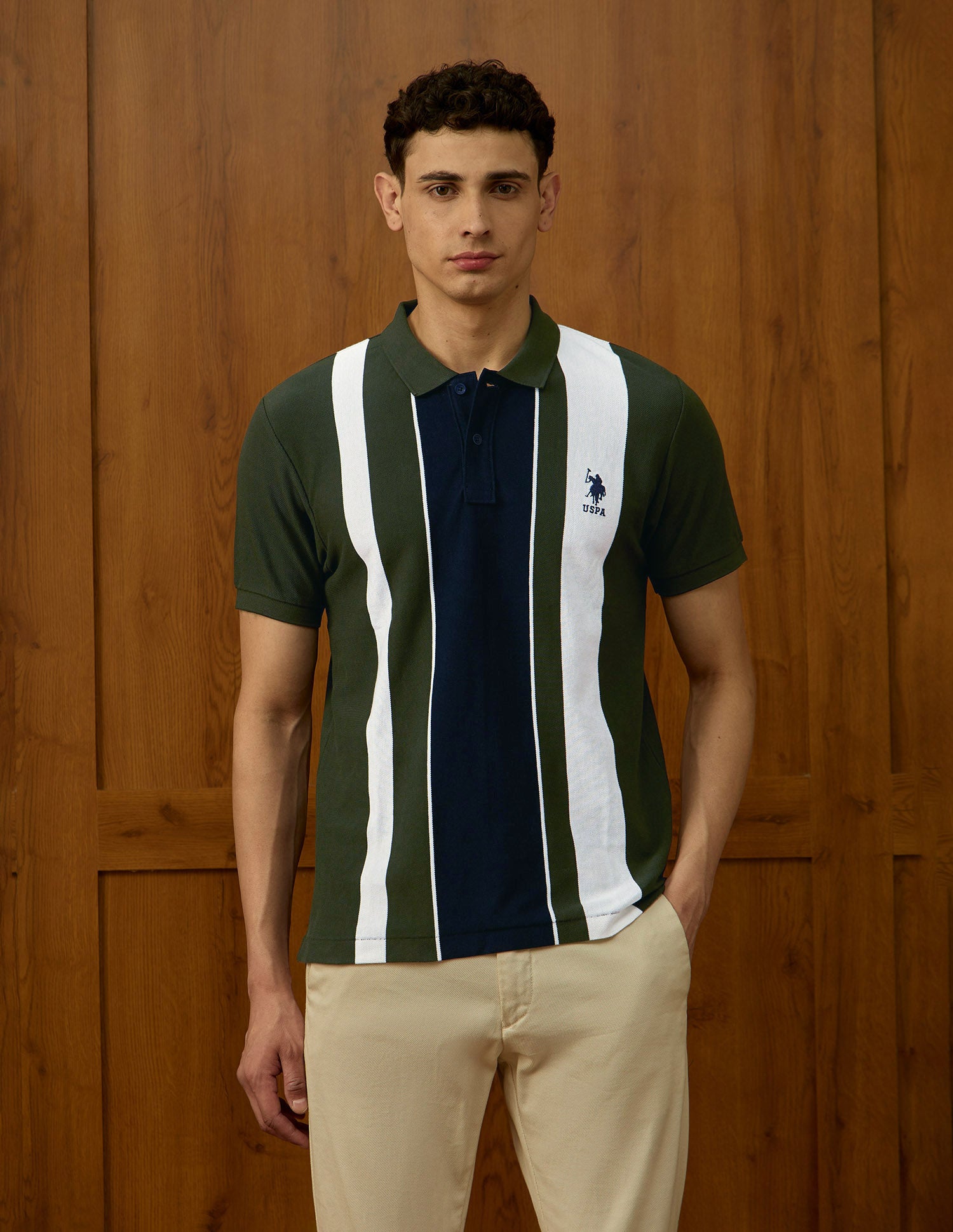 Colorblocked Varsity Theatre Polo Shirt Olive - U.S. POLO ASSN. | Large