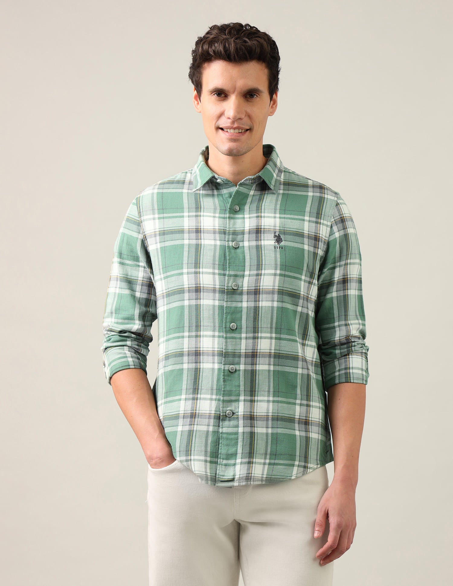 Tartan Checked Twill Shirt Green - U.S. Polo Assn. India | Large