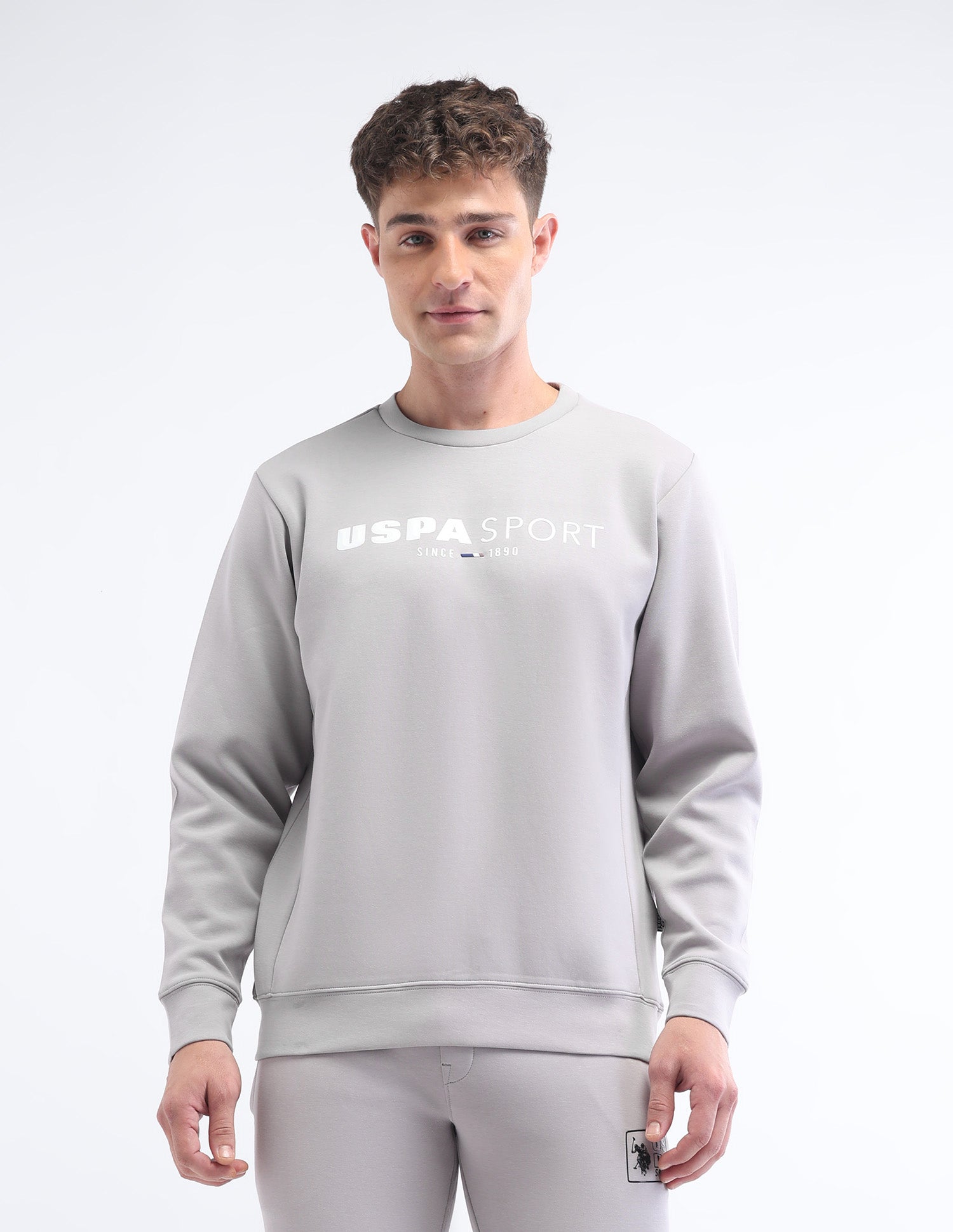 Brand Printed Space Dust Sweatshirt Light Grey - U.S. Polo Assn. India | Large
