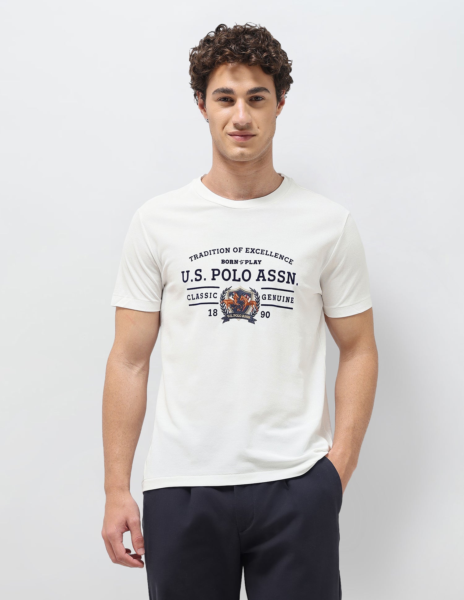 Graphic Brand Printed Slim Fit T-Shirt Off White - U.S. Polo Assn. India | Large