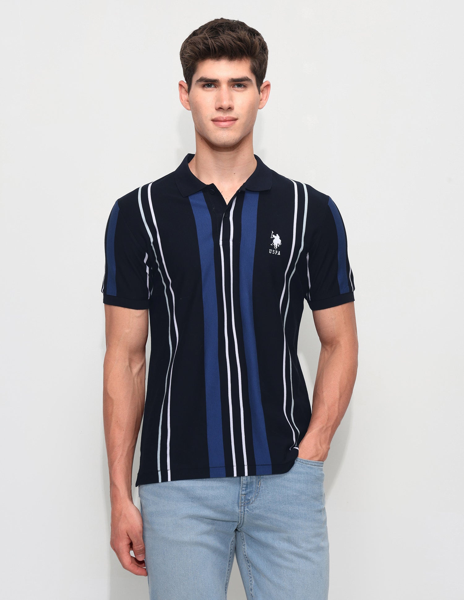 Vertical Striped Slim Fit Polo Shirt Navy - U.S. Polo Assn. India | Large