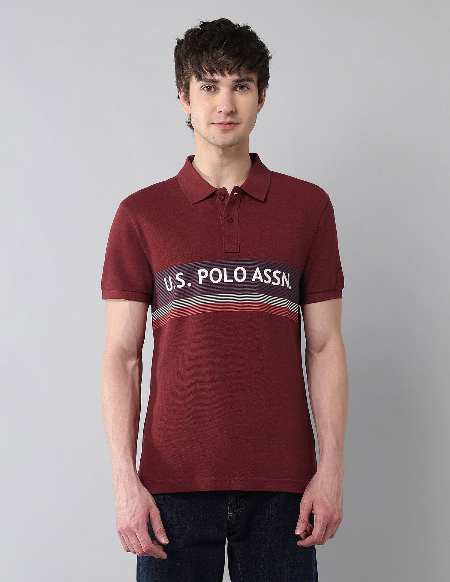 Pure Cotton Muscle Fit Polo Shirt Wine - U.S. Polo Assn. India | Large