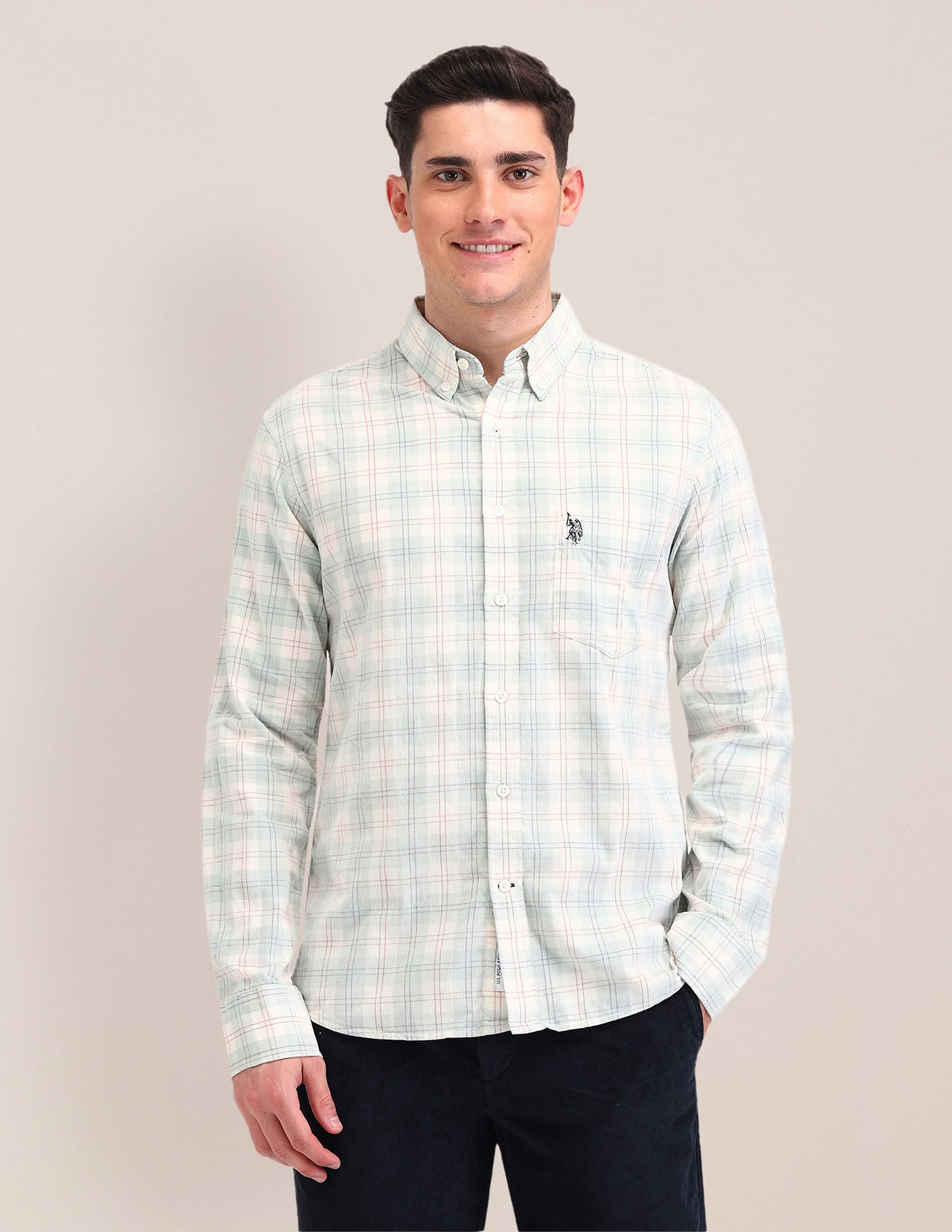 Tailored Fit Button Down Shirt Light Green - U.S. Polo Assn. India | Large