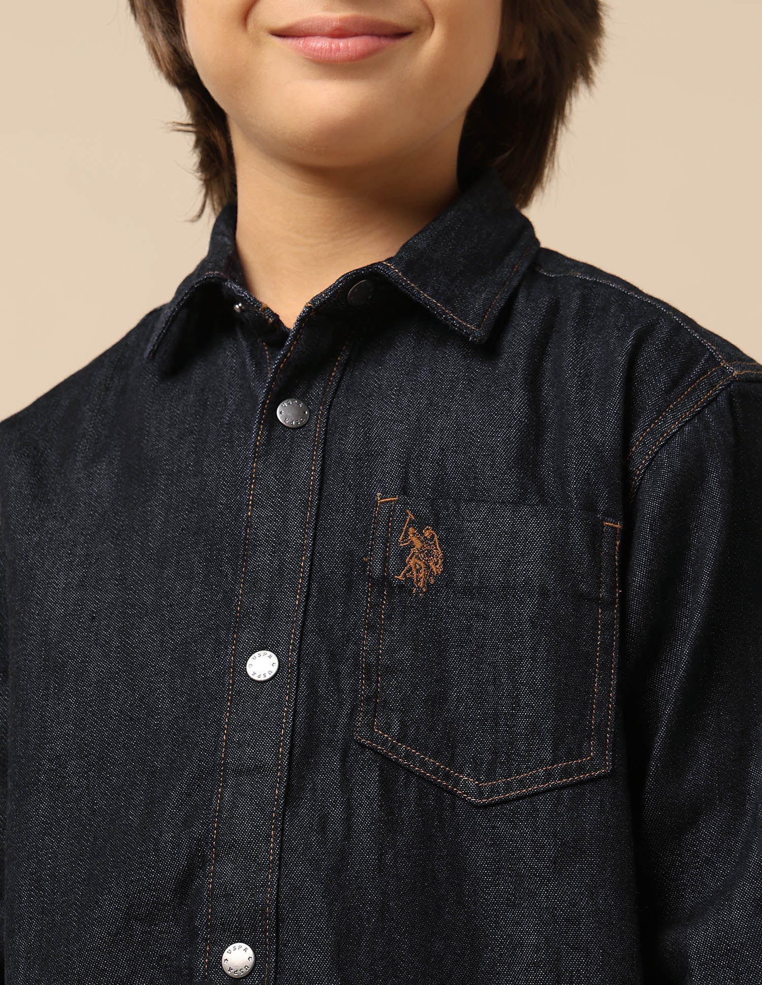 Boys Boxy Fit Twill Shirt Indigo - U.S. POLO ASSN. | Large