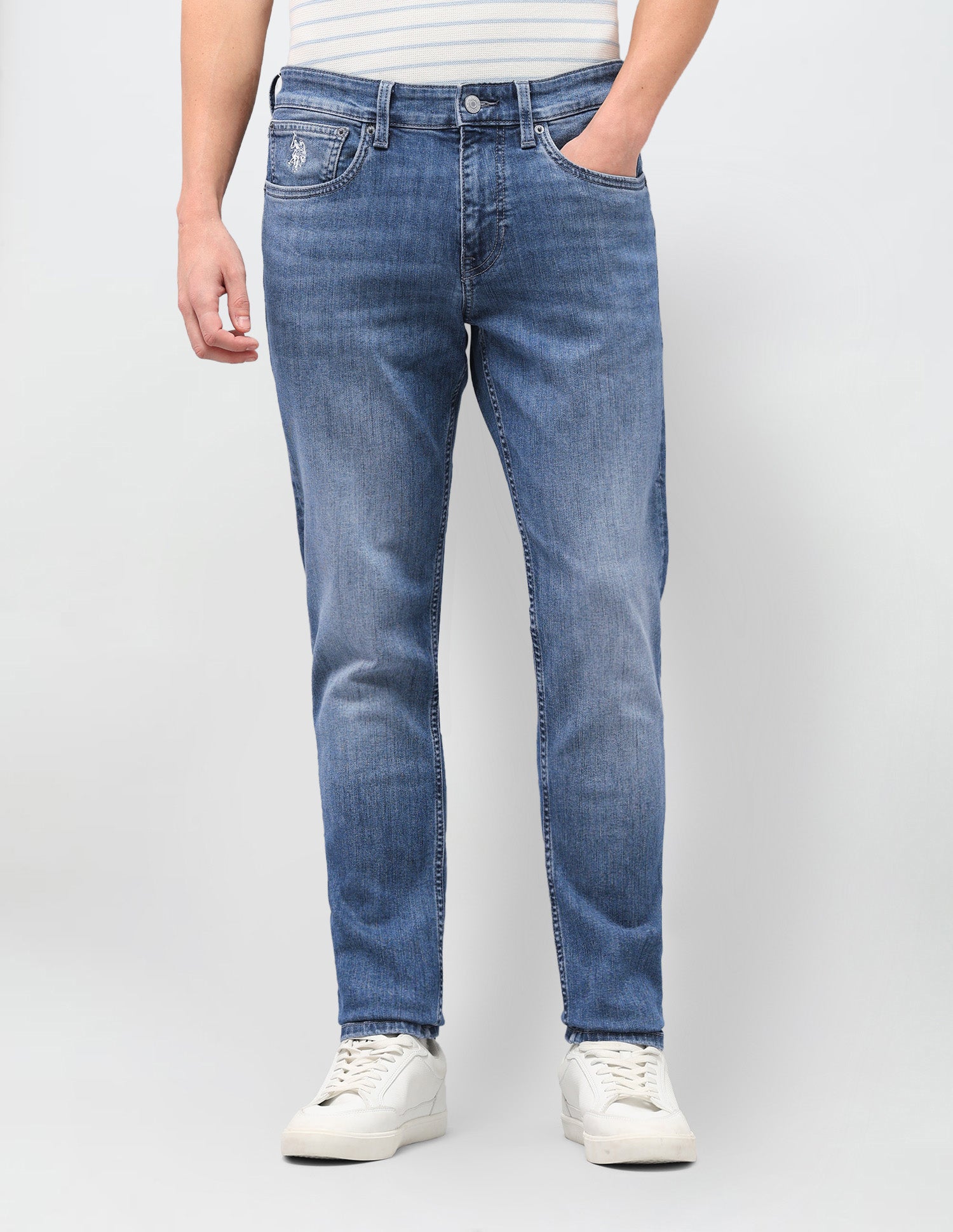 Brandon Slim-Tapered Fit Blue Jeans Mid Blue - U.S. Polo Assn. India | Large