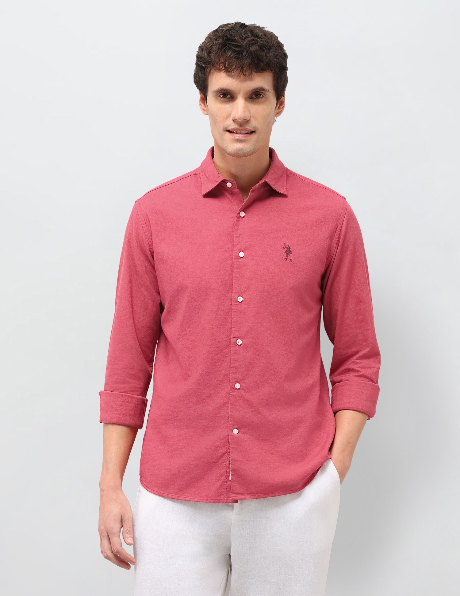 Regular Fit Solid Shirt Coral - U.S. Polo Assn. India | Large