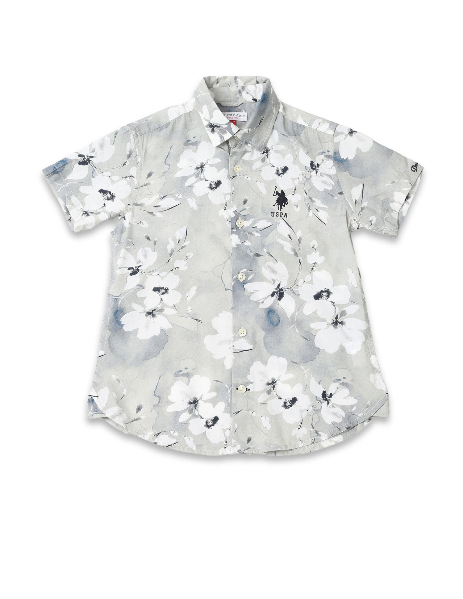 Boys Floral Printed Regular Fit Shirt Grey - U.S. POLO ASSN. | Large