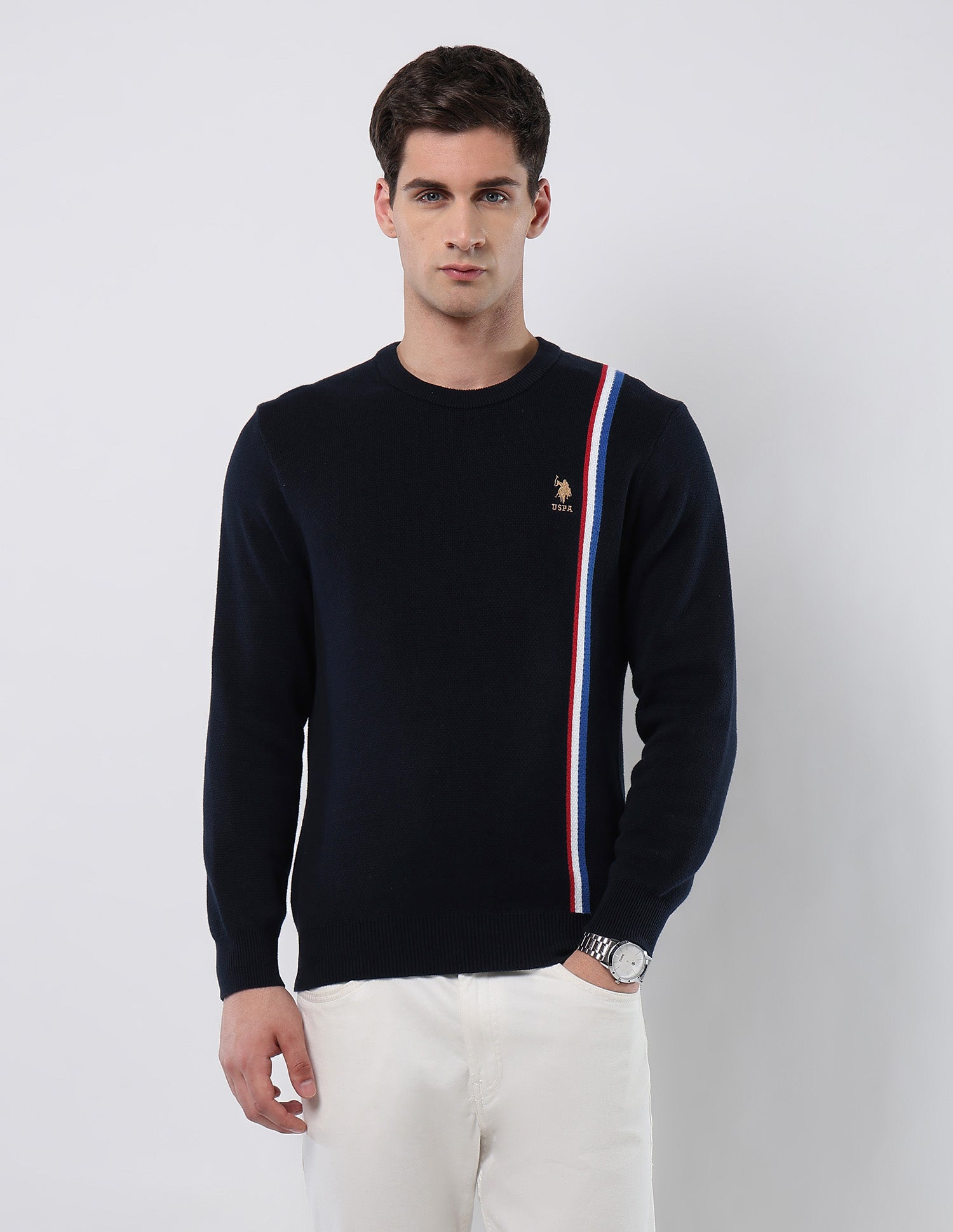 Vertical Striped Patterned Knit Sweater Navy - U.S. POLO ASSN. | Large