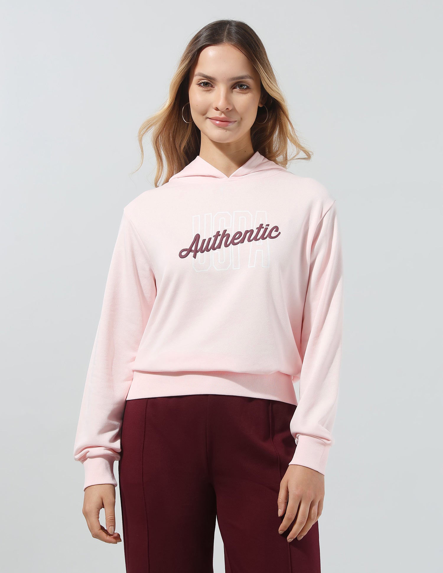 Typographic Brand Printed Hooded Sweatshirt Light Pink - U.S. Polo Assn. India | Large