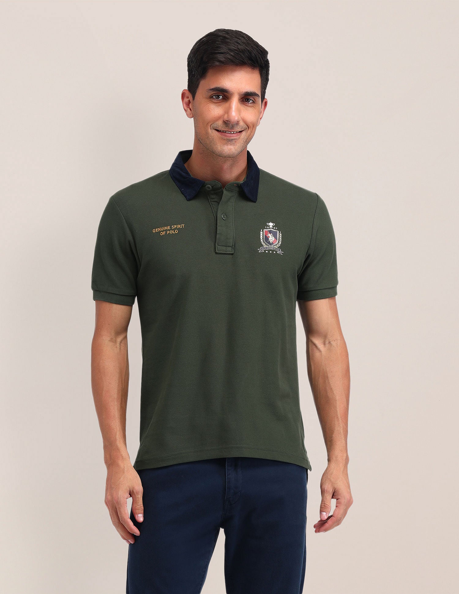 Slim Fit Solid Polo Shirt Olive - U.S. Polo Assn. India | Large