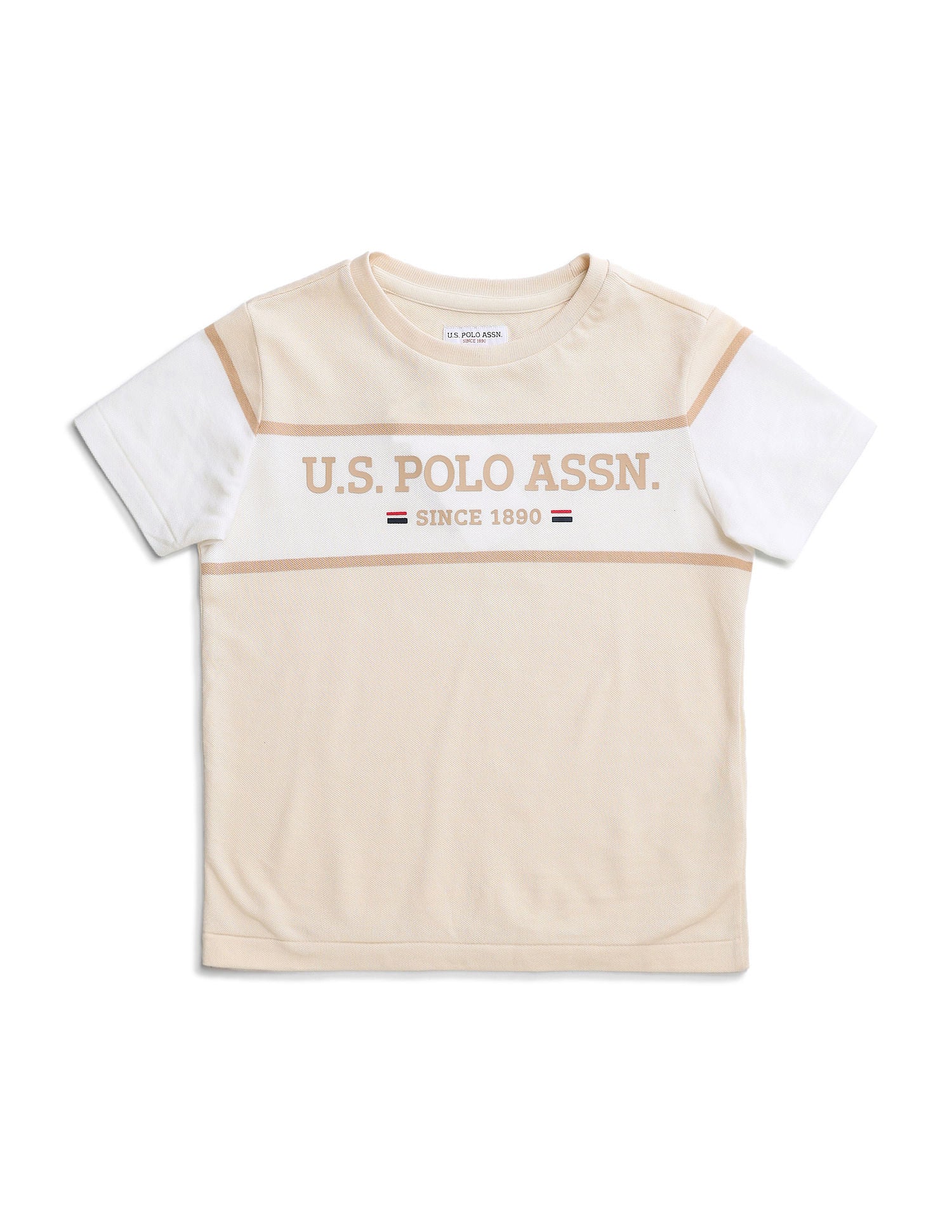 Boys Colour Blocked Cotton T-Shirt Nude - U.S. Polo Assn. India | Large