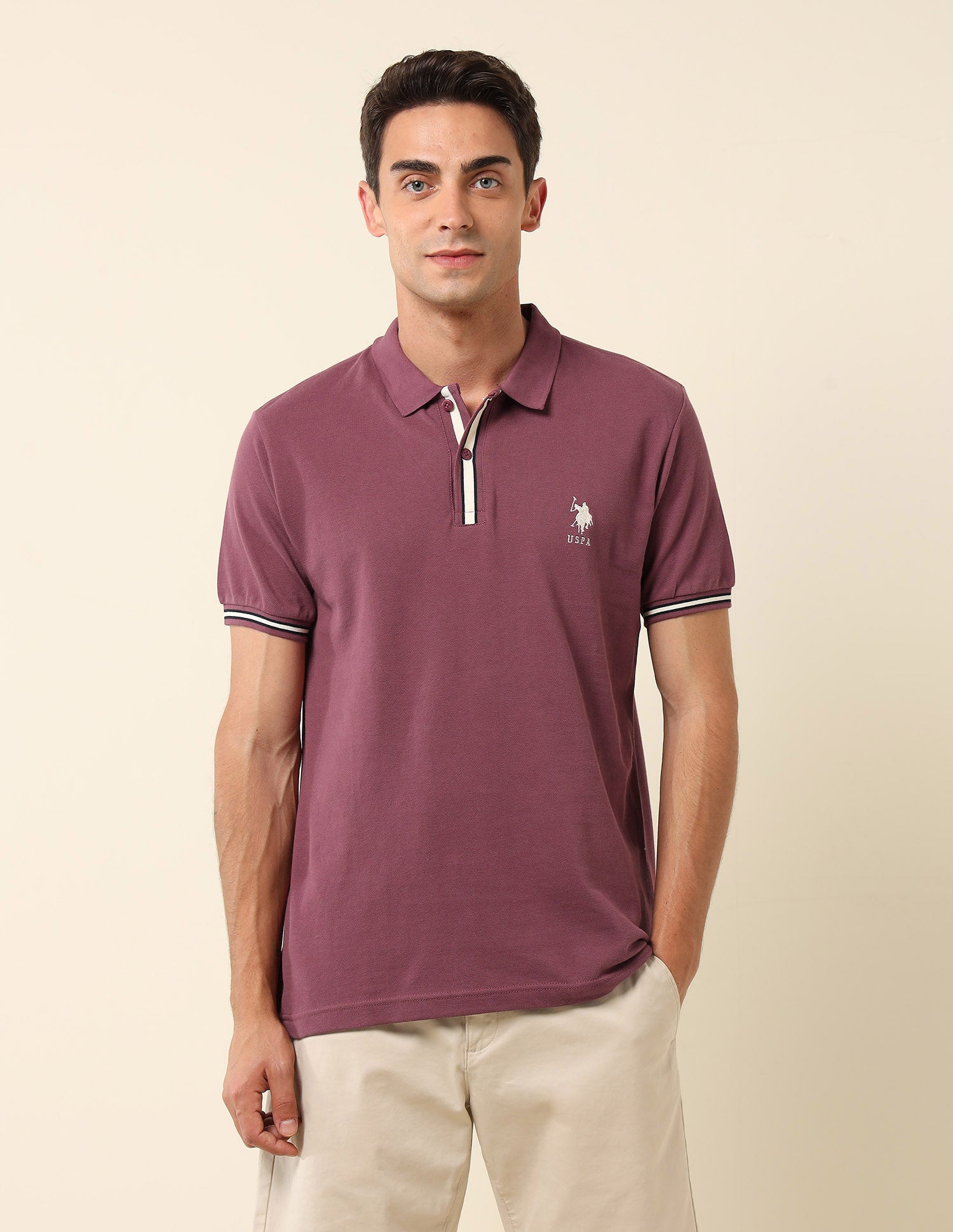 Pure Cotton Slim Fit Polo Shirt Purple - U.S. Polo Assn. India | Large