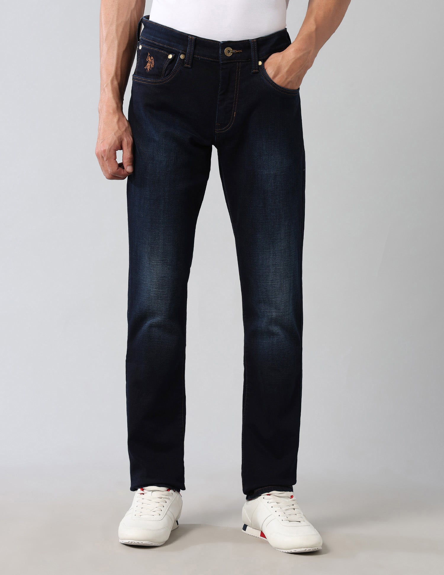 Brandon Slim Tapered Fit Blue Ultra Soft Jeans Dark Wash - U.S. Polo Assn. India | Large