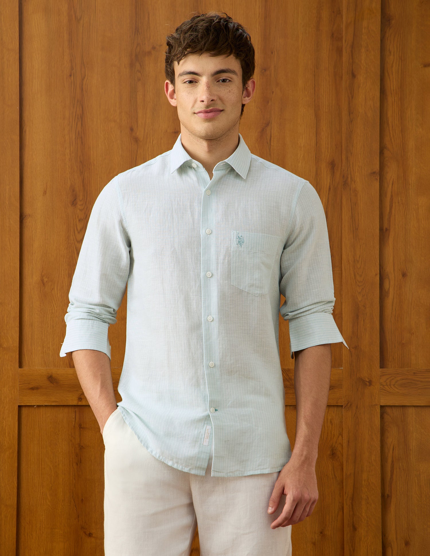 Vertical Striped Regular Fit Shirt Light Green - U.S. Polo Assn. India | Large