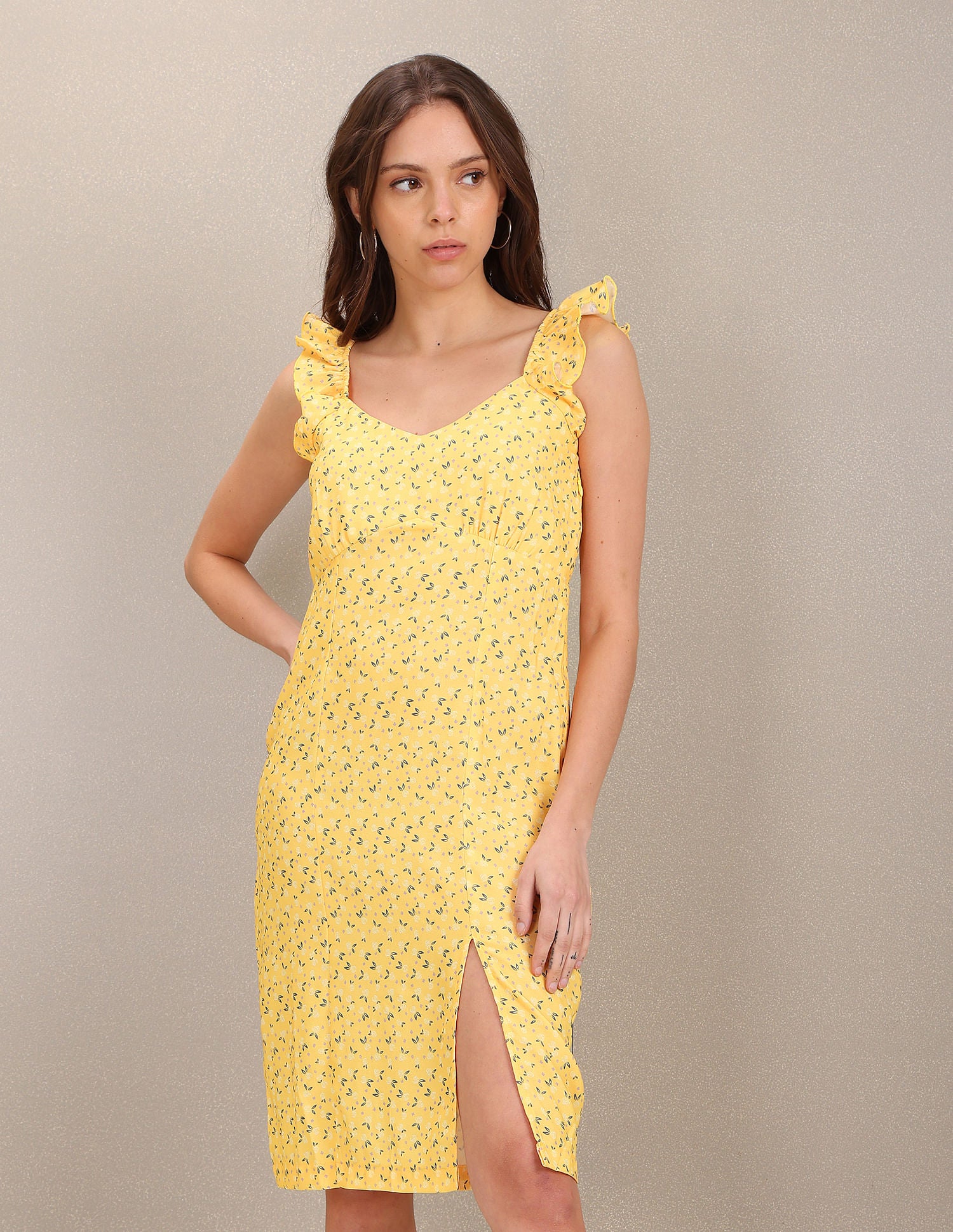 V-Neck Floral Print Slip Dress Yellow - U.S. Polo Assn. India | Large