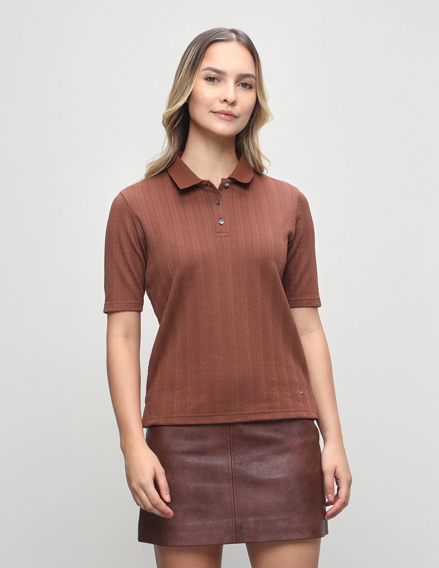 Textured Vertical Striped Regular Fit Polo Shirt Brown - U.S. Polo Assn. India | Large