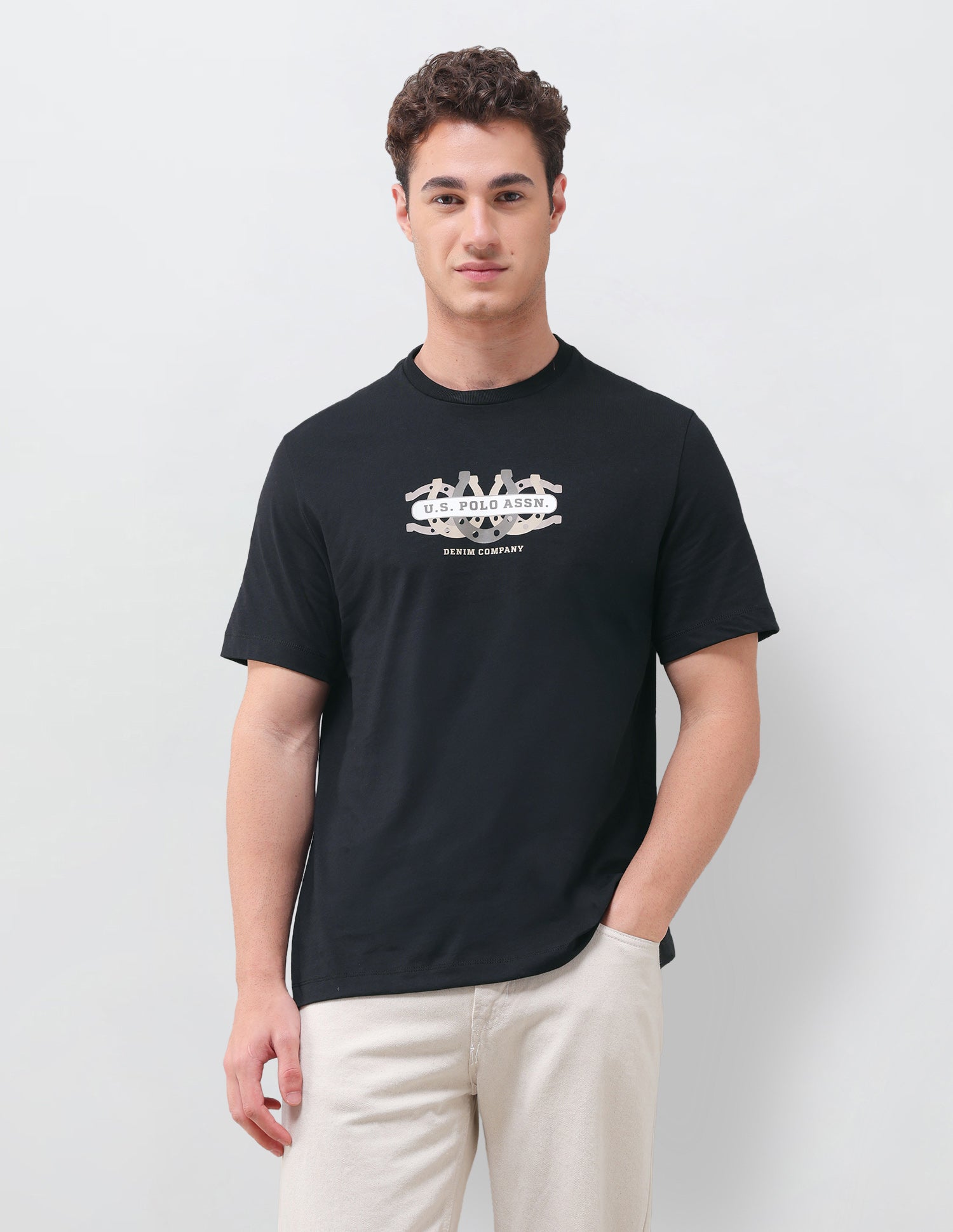 Graphic Brand Printed Relaxed Fit T-Shirt Black - U.S. Polo Assn. India | Large