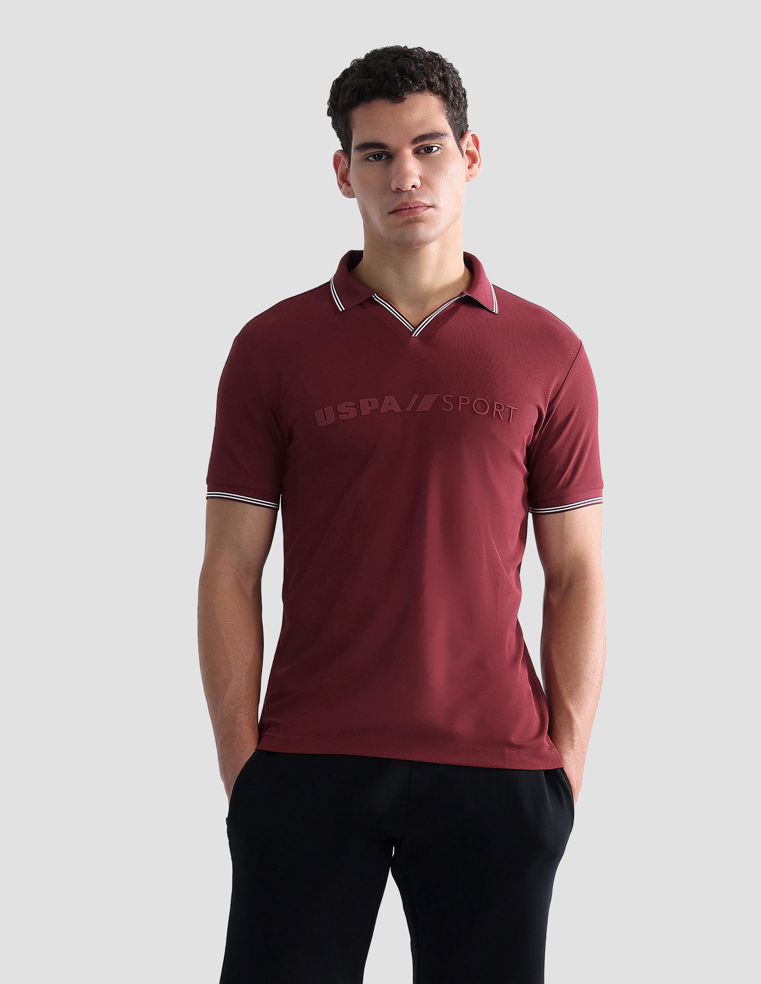 Brand Embossed Regular Fit Active Polo Shirt Maroon - U.S. POLO ASSN. | Large