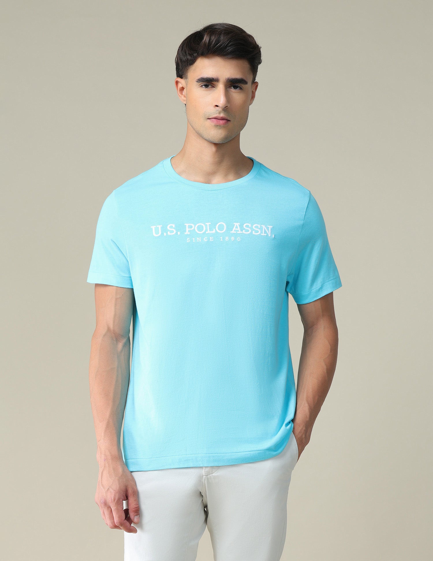 Brand Embroidered Cotton T-Shirt Aqua - U.S. POLO ASSN. | Large