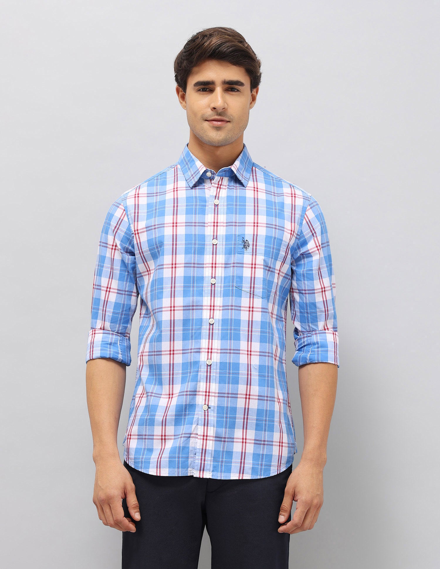 Plaid Checked Pure Cotton Shirt Blue - U.S. Polo Assn. India | Large