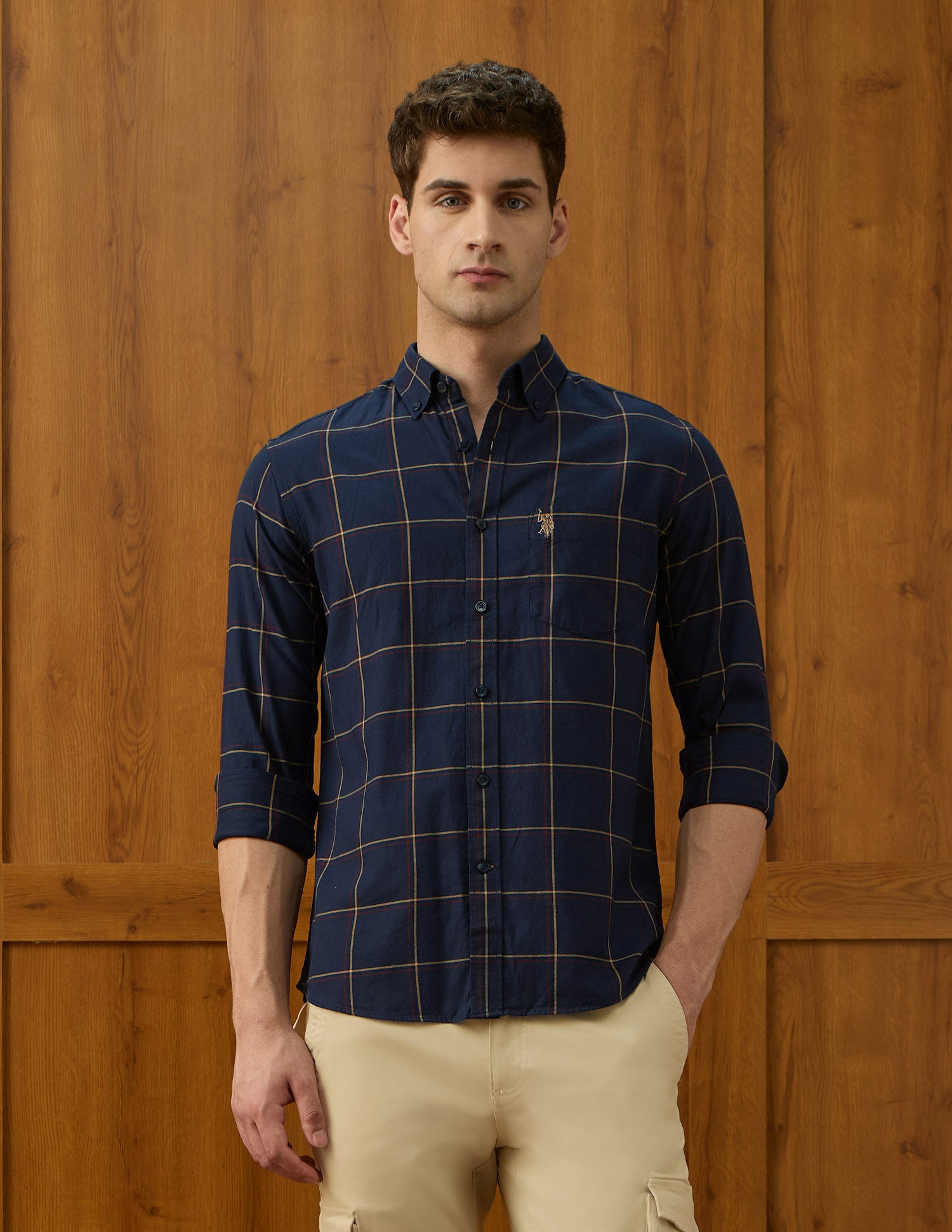 Windowpane Checked Varsity Theatre Shirt Navy - U.S. Polo Assn. India | Large