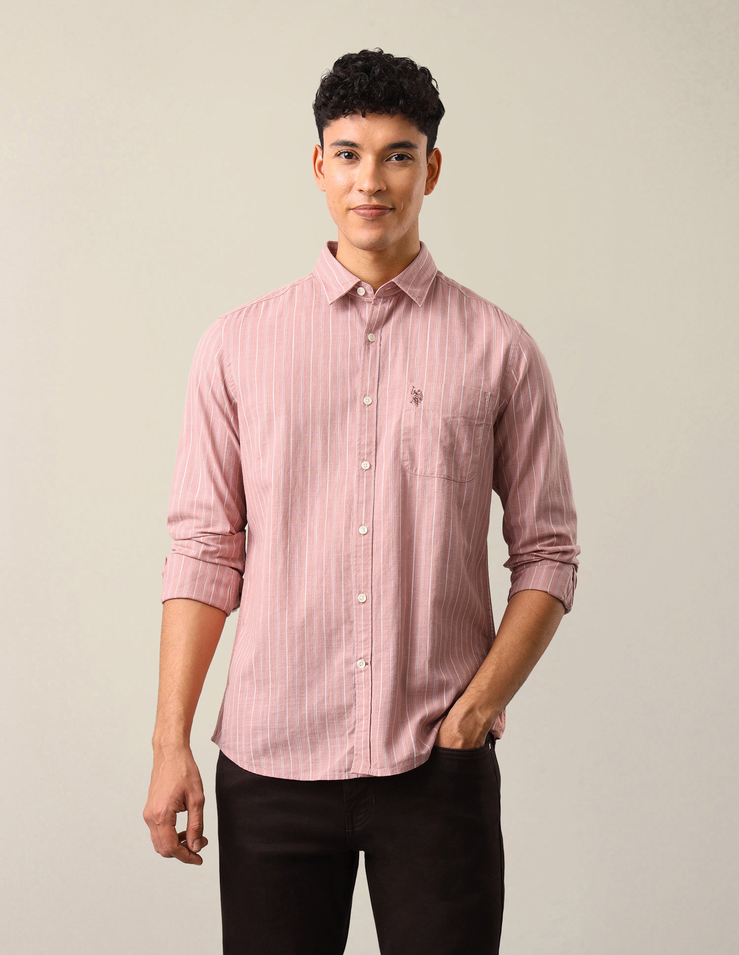 Vertical Striped Regular Fit Shirt Pink - U.S. Polo Assn. India | Large
