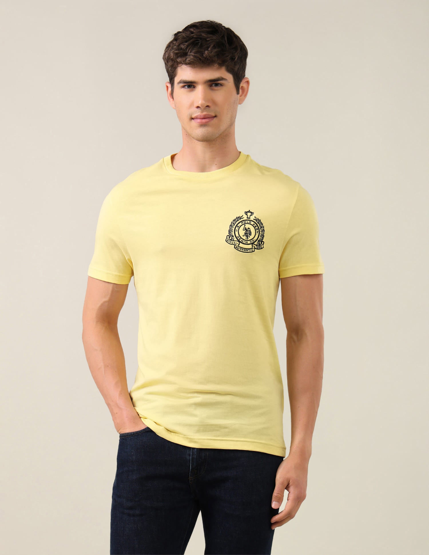 Solid Regular Fit T-Shirt Yellow - U.S. Polo Assn. India | Large