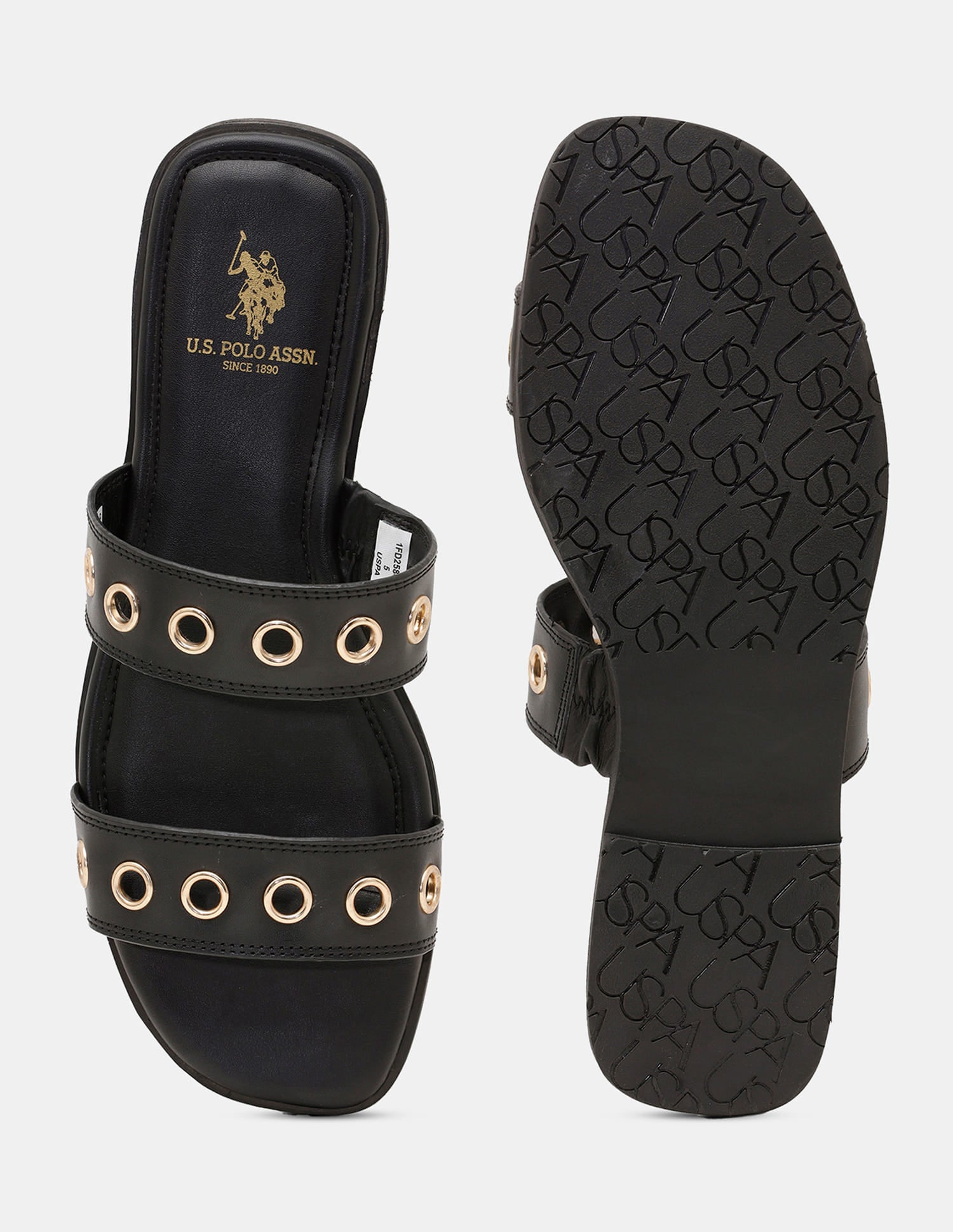 Women Naye Open Toe Eyelet Sandals Black - U.S. Polo Assn. India | Large
