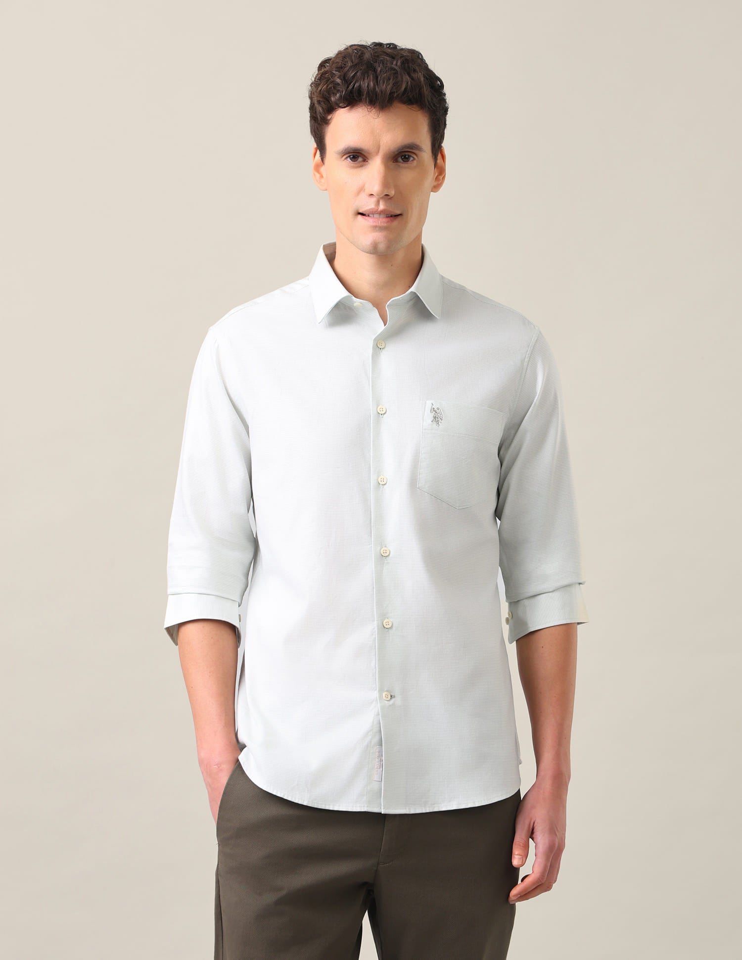 Solid Tailored Fit Shirt Light Green - U.S. Polo Assn. India | Large
