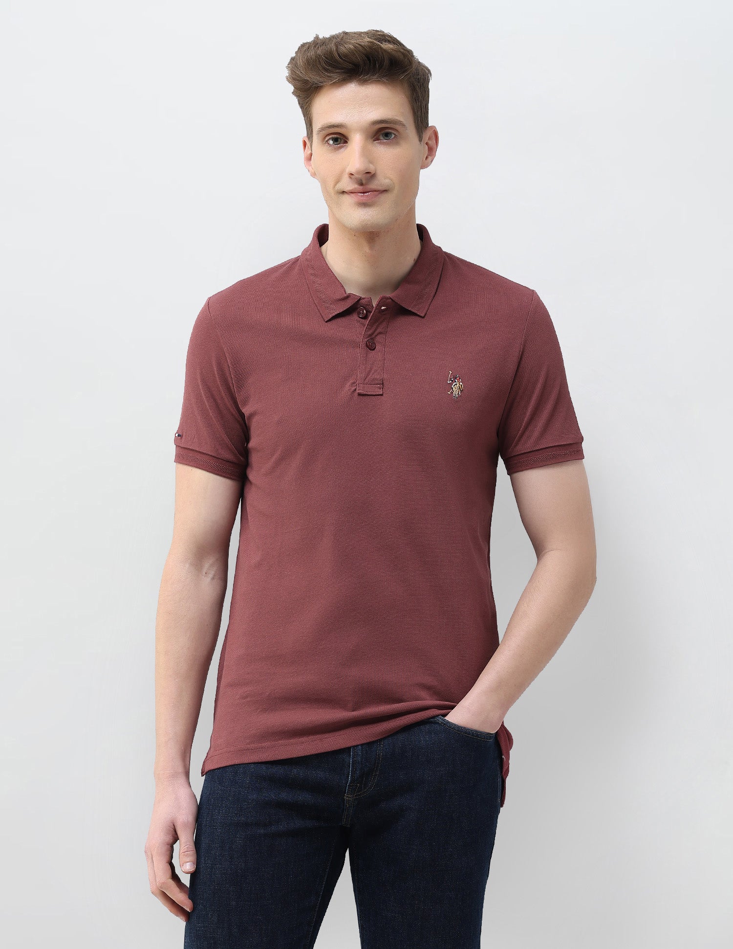 Solid Motel On The Coast Muscle Fit Polo Shirt Dark Pink - U.S. Polo Assn. India | Large