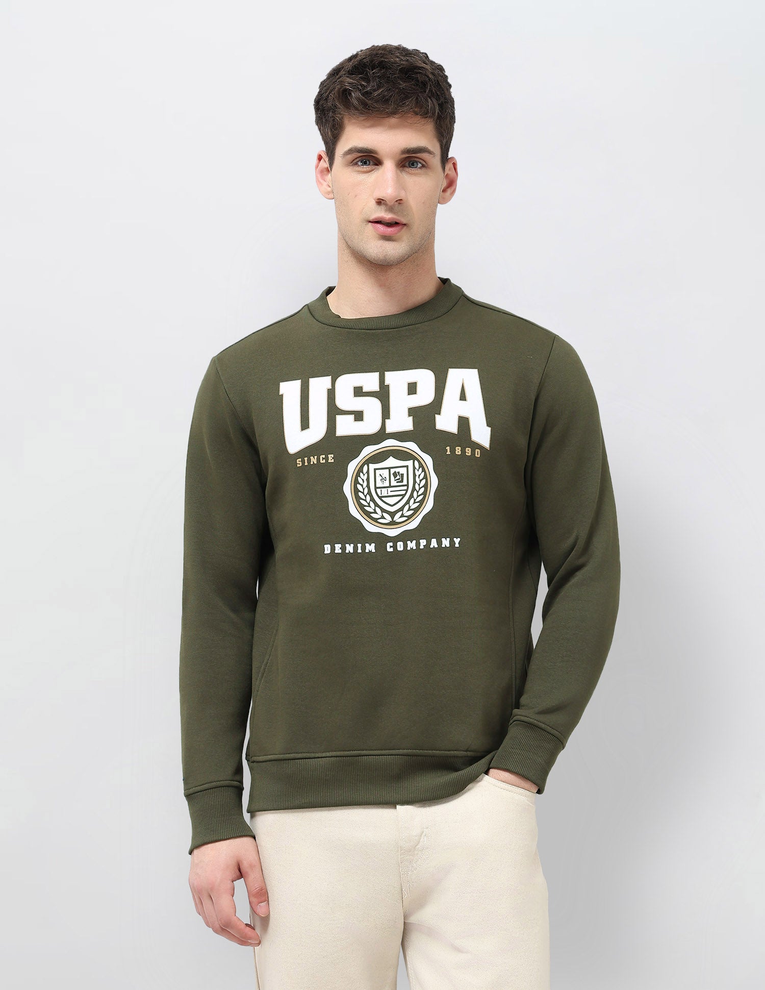 Brand Printed Regular Fit Sweatshirt Olive - U.S. POLO ASSN. | Large