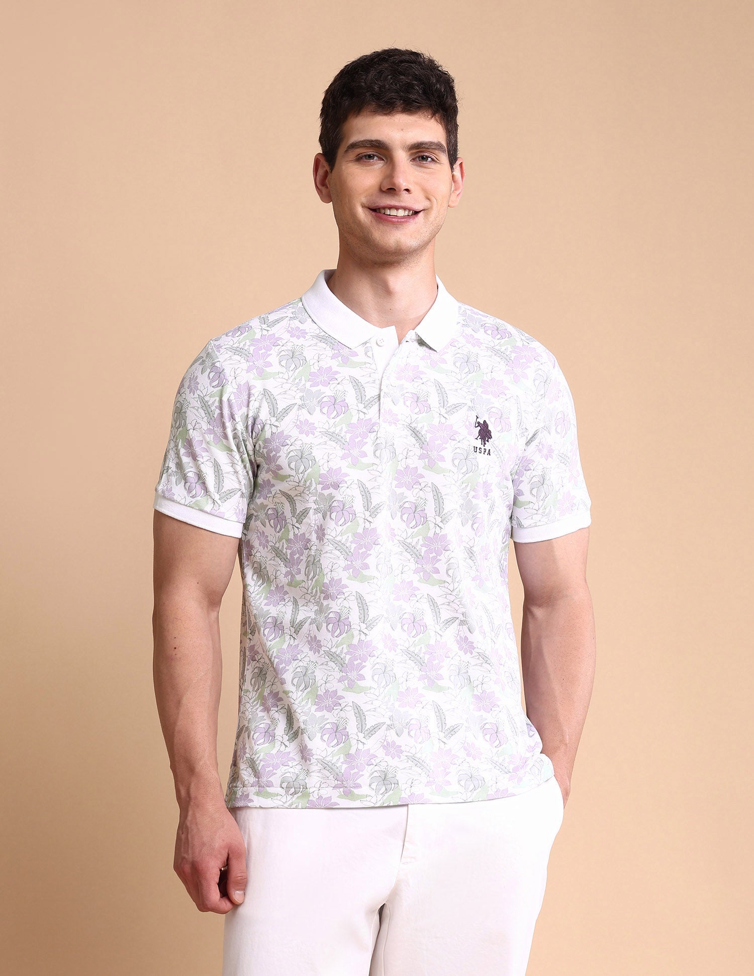 Floral Printed Slim Fit Polo Shirt White - U.S. POLO ASSN. | Large
