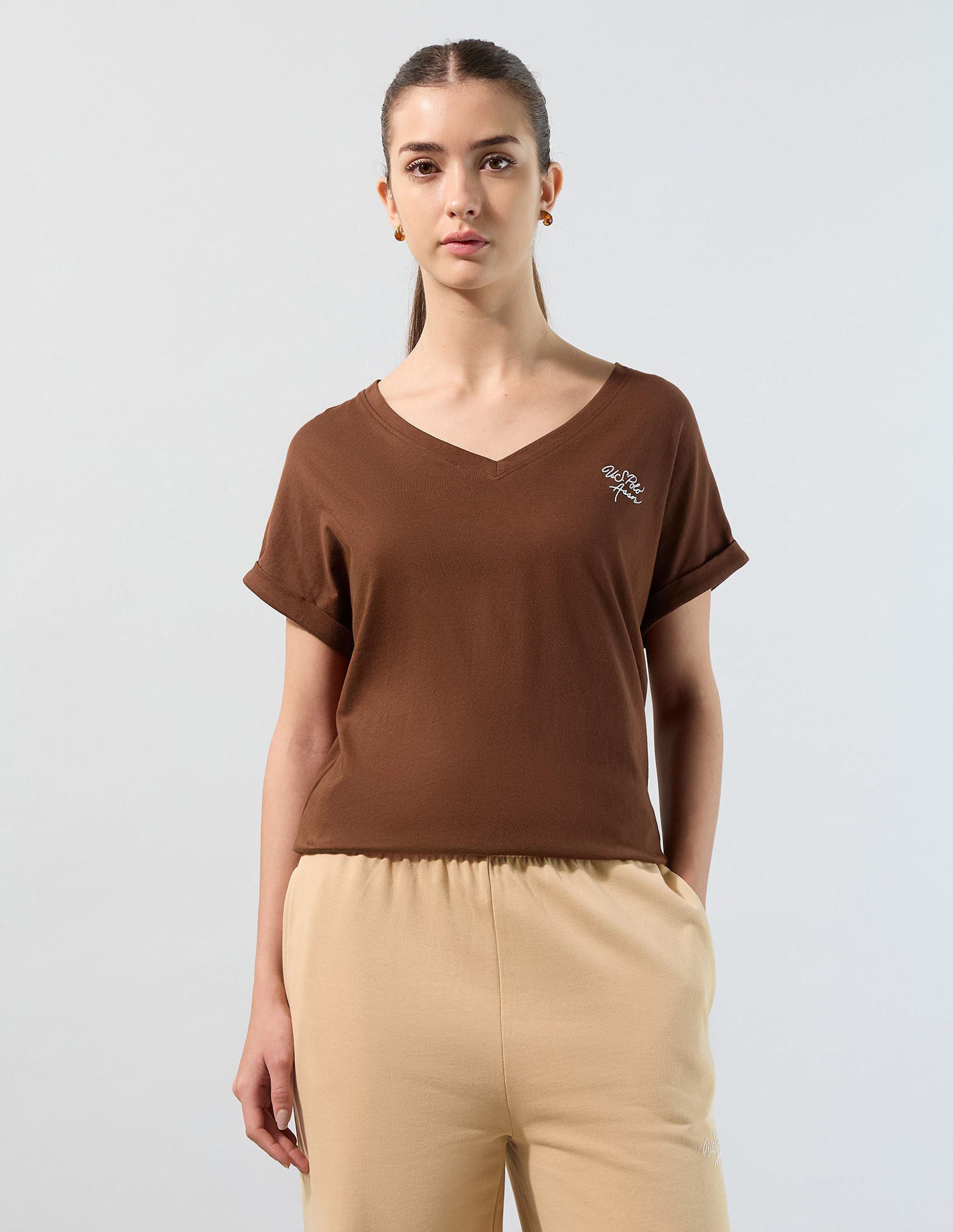 Solid Regular Fit T-Shirt Brown - U.S. POLO ASSN. | Large