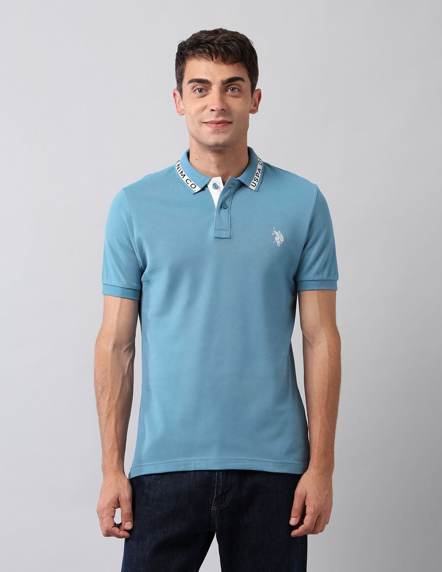 Pure Cotton Solid Polo Shirt Blue - U.S. Polo Assn. India | Large
