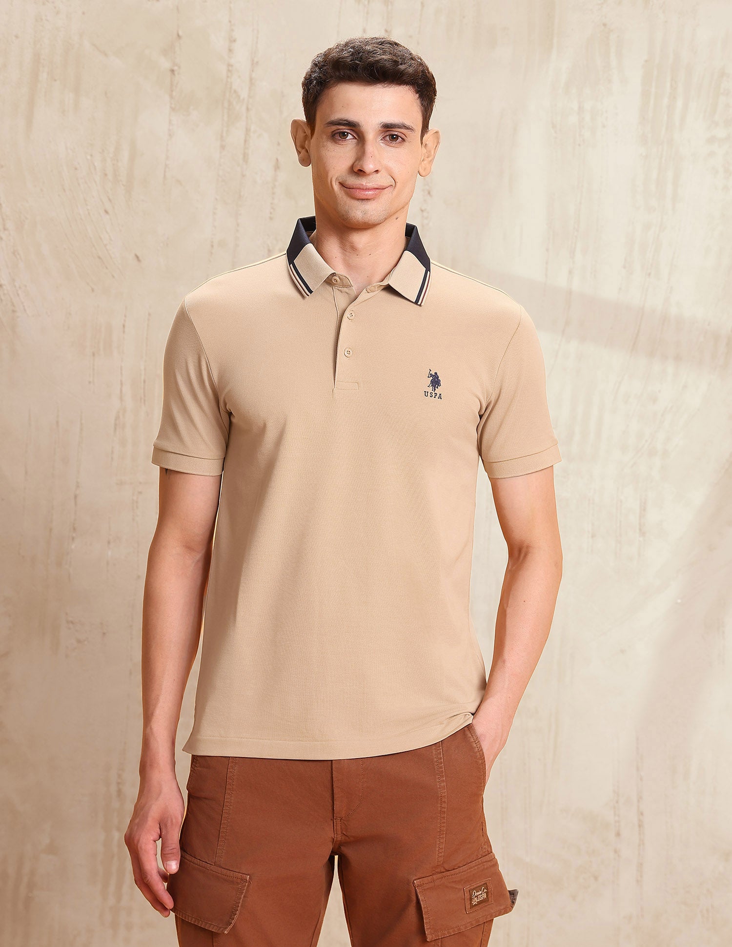 Solid Regular Fit Polo Shirt Khaki - U.S. POLO ASSN. | Large