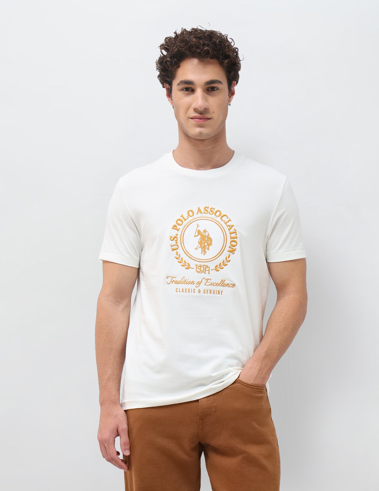 Brand Embroidered Slim Fit T-Shirt Off White - U.S. Polo Assn. India | Large