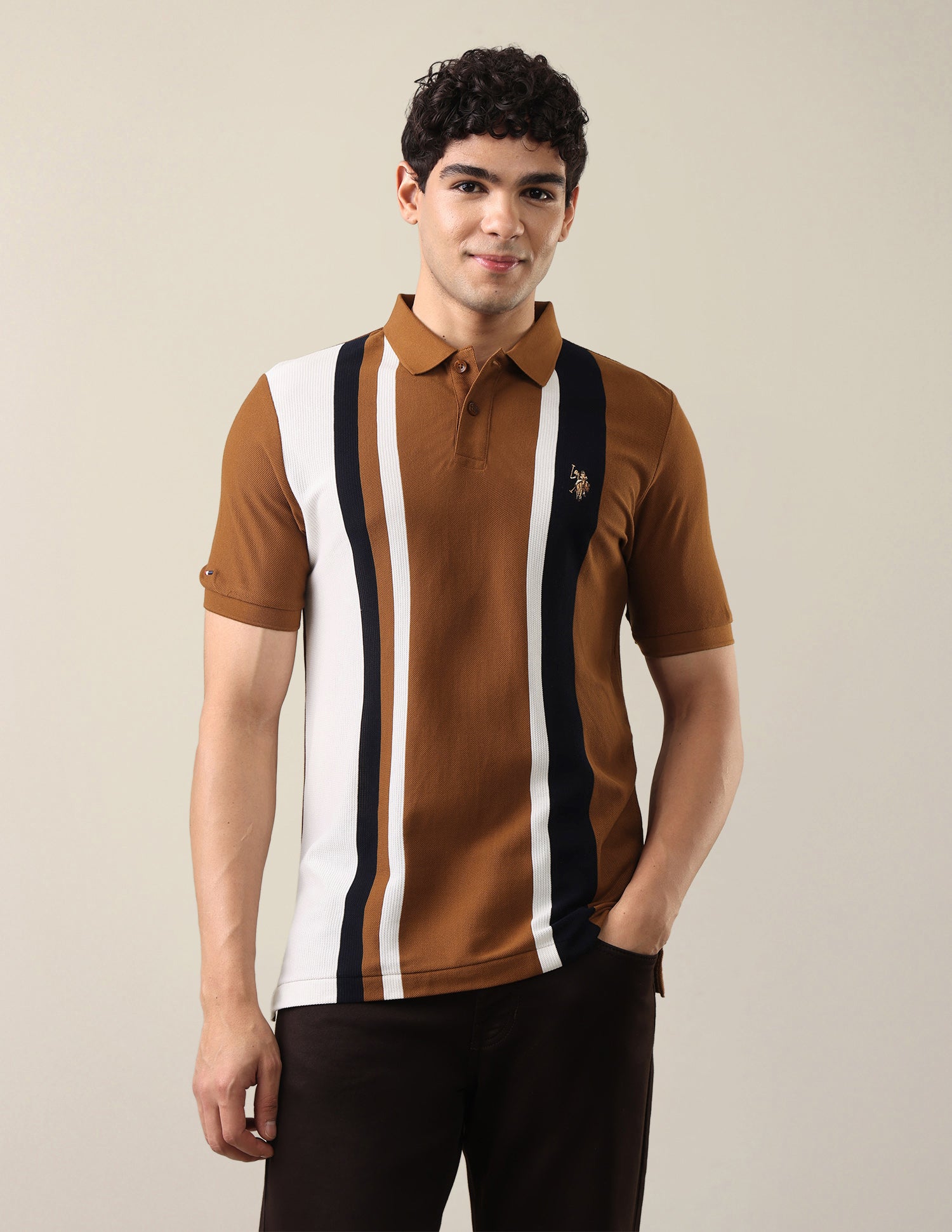 Vertical Striped Slim Fit Polo Shirt Bronze - U.S. Polo Assn. India | Large