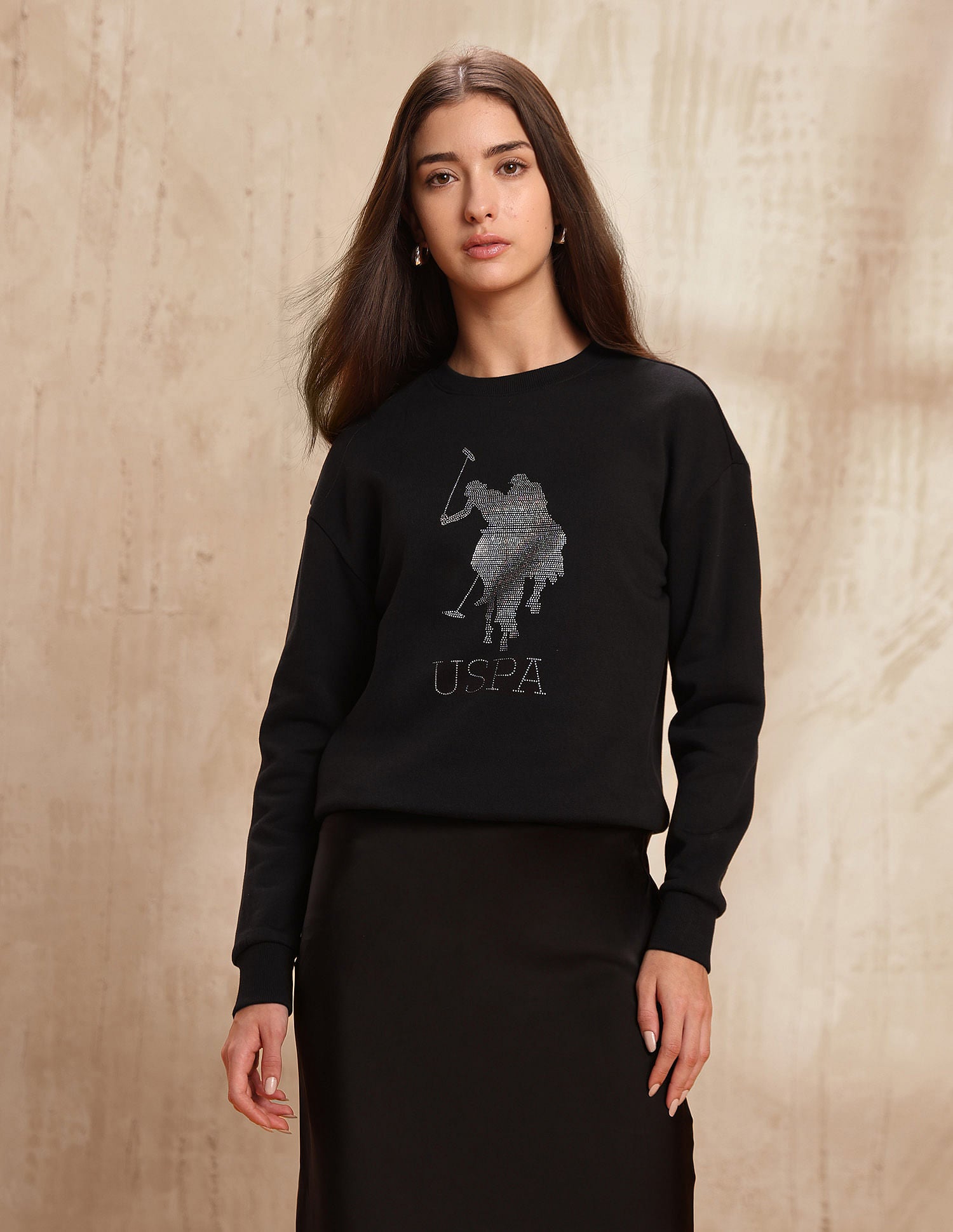 Drop Shoulder Brand Printed Sweatshirt Black - U.S. POLO ASSN. | Large