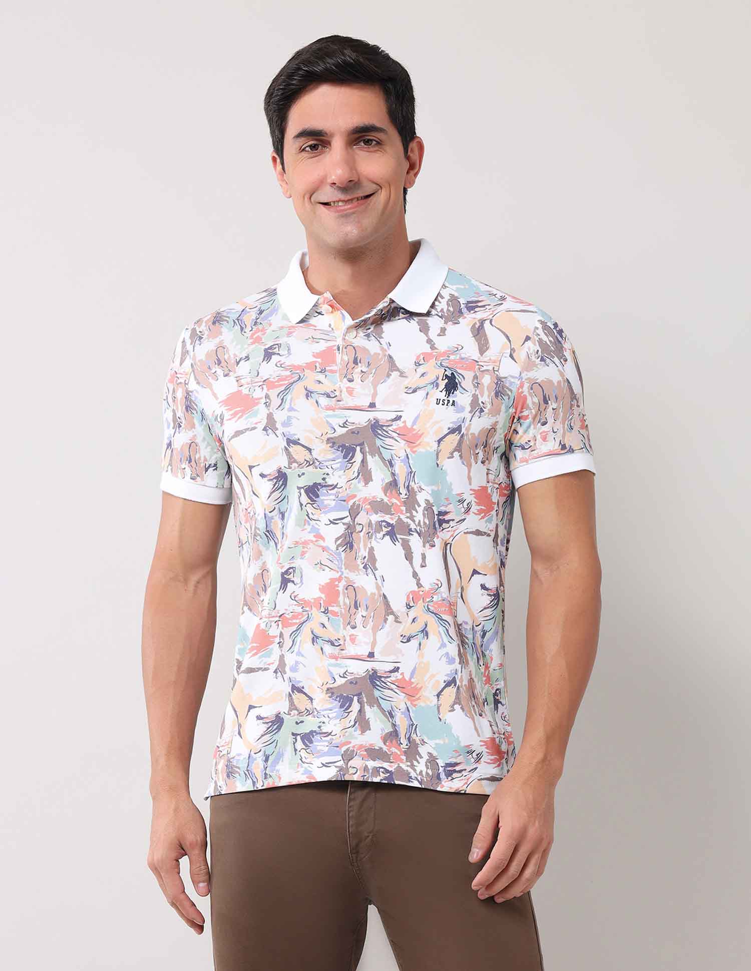 Abstract Printed Muscle Fit Polo Shirt Orange - U.S. Polo Assn. India | Large