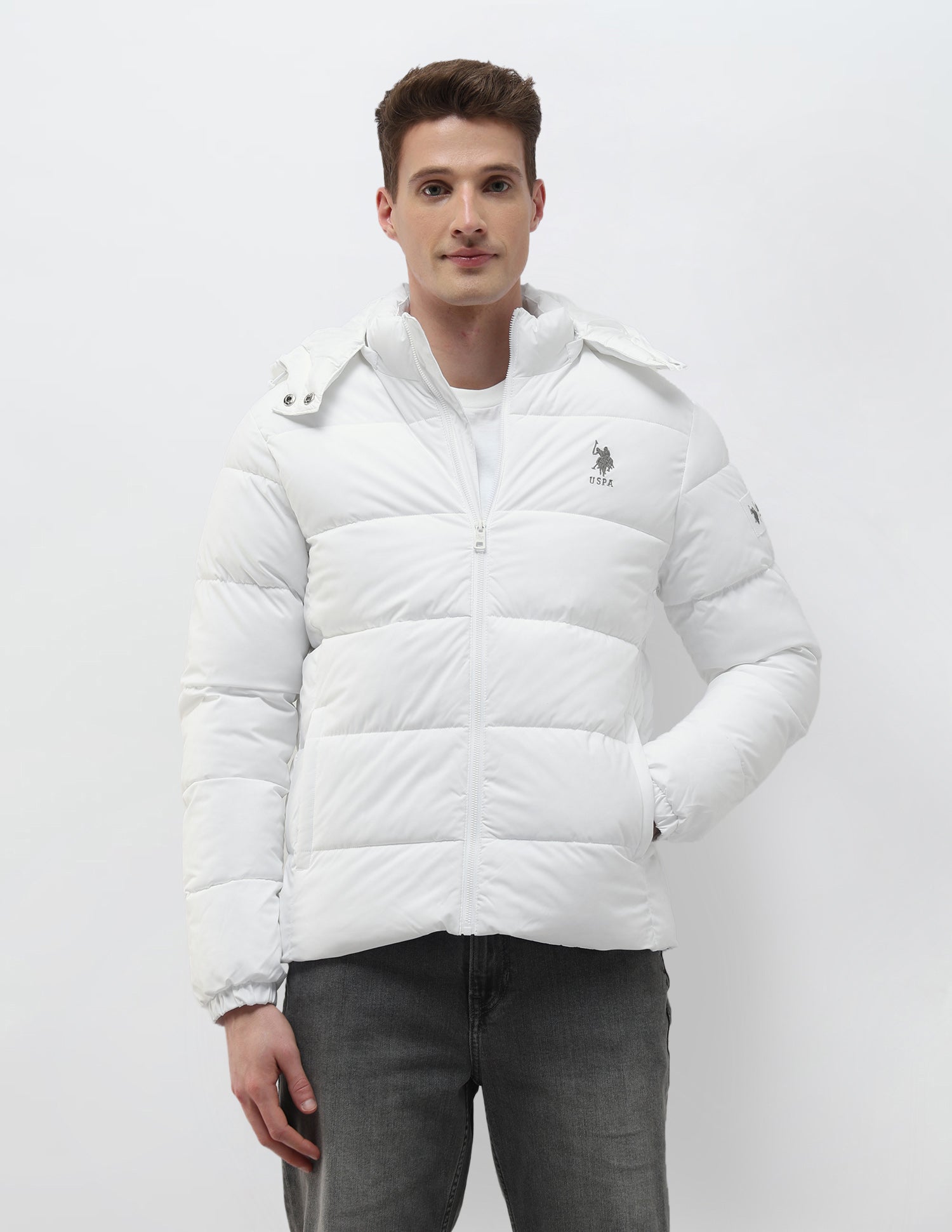 Detachable Hood Puffer Jacket White - U.S. Polo Assn. India | Large